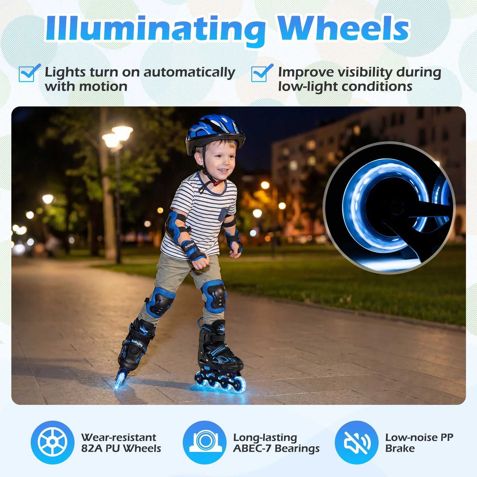 Adjustable Kids' Incline Skates for Boys Girls Ages 5-14, Blue - Image 9