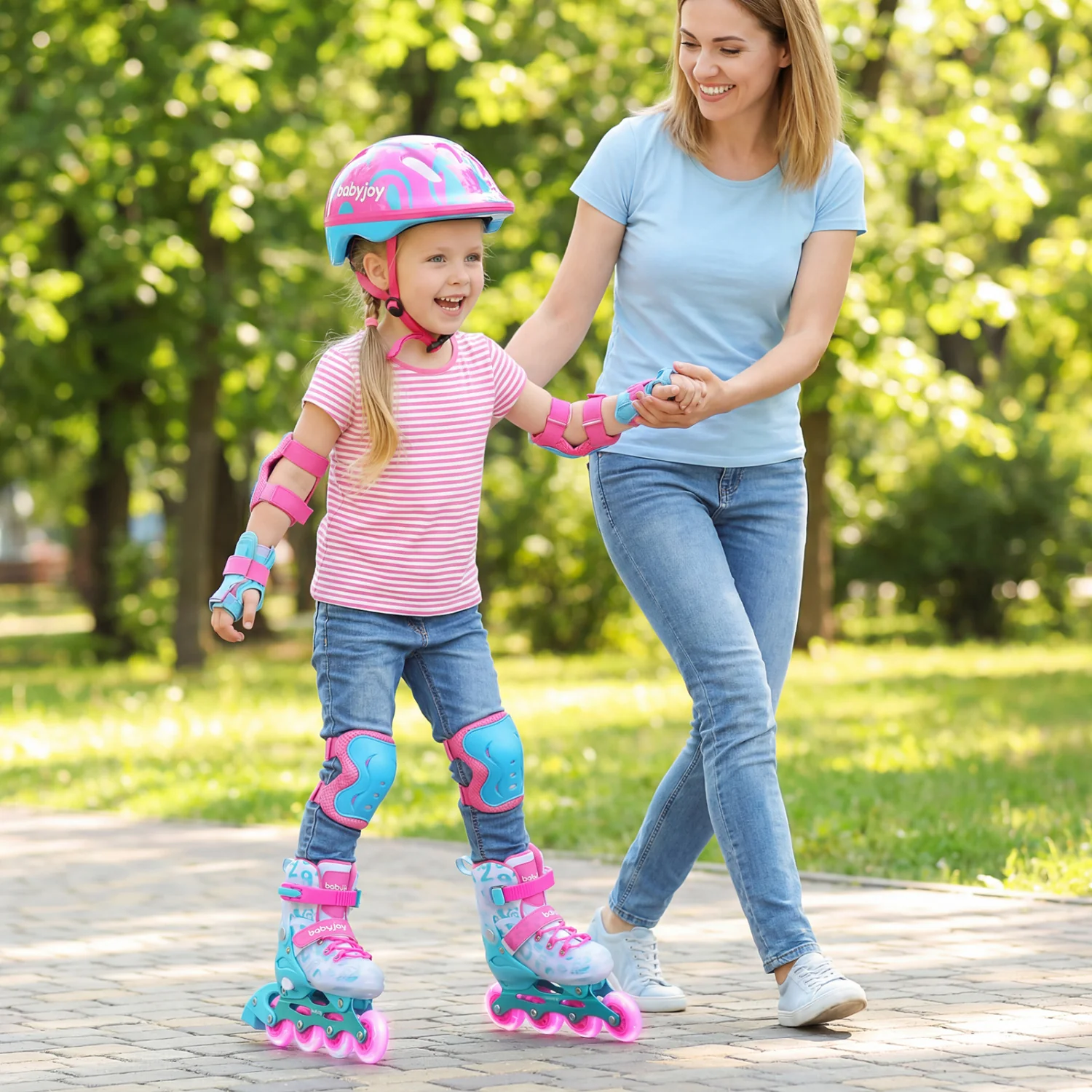 Adjustable Kids Inline Skates, 4-Size, Blue And Pink - Image 3