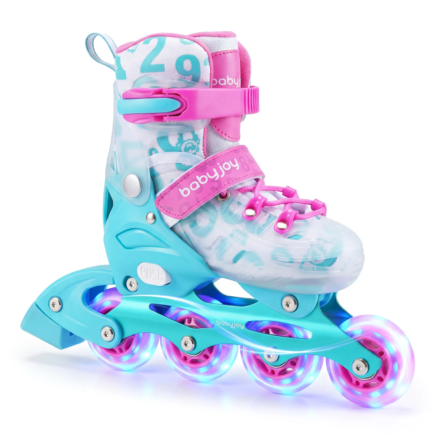 Adjustable Kids Inline Skates, 4-Size, Blue And Pink - Image 5