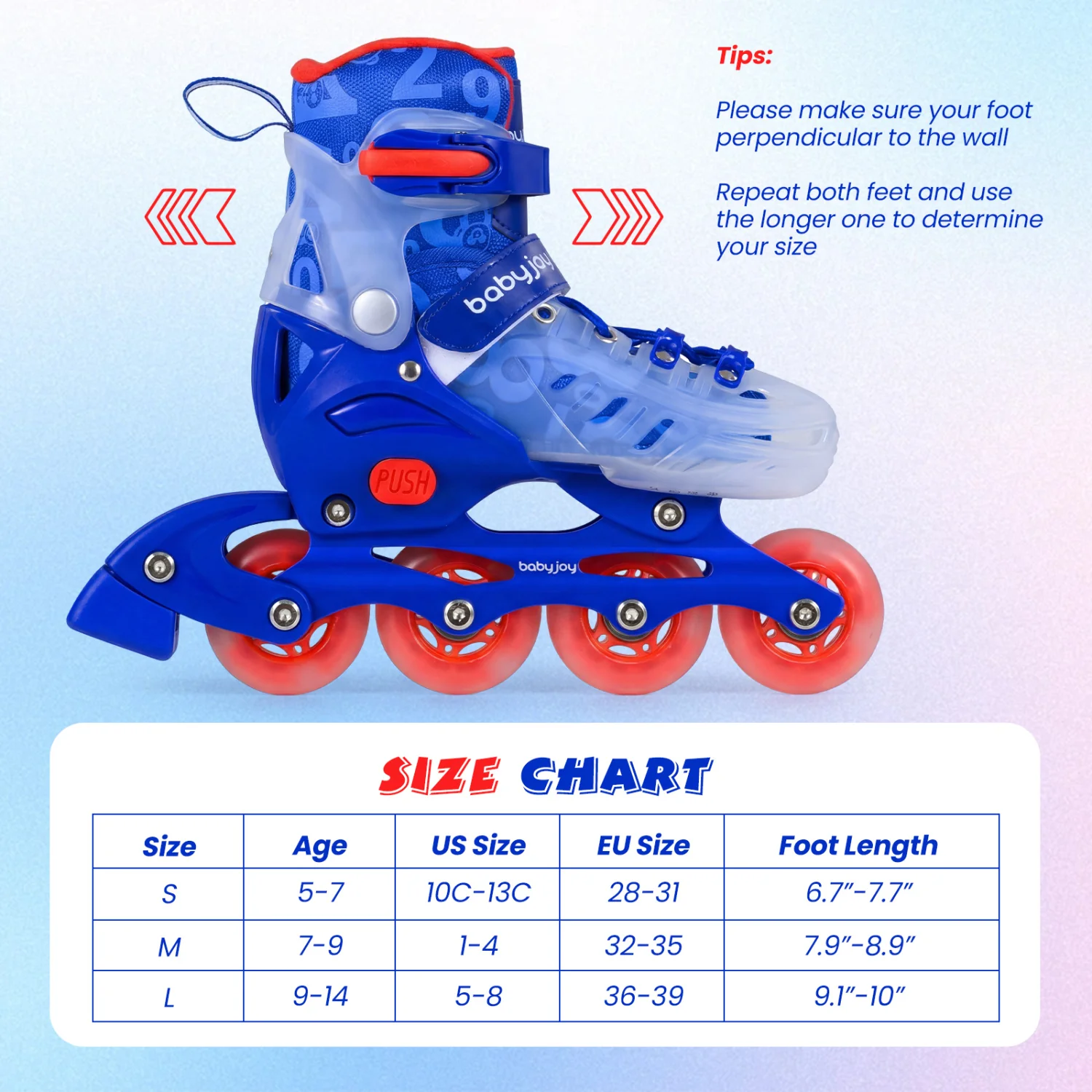 Adjustable Kids Inline Skates, Light Up Wheels, Blue - Image 6