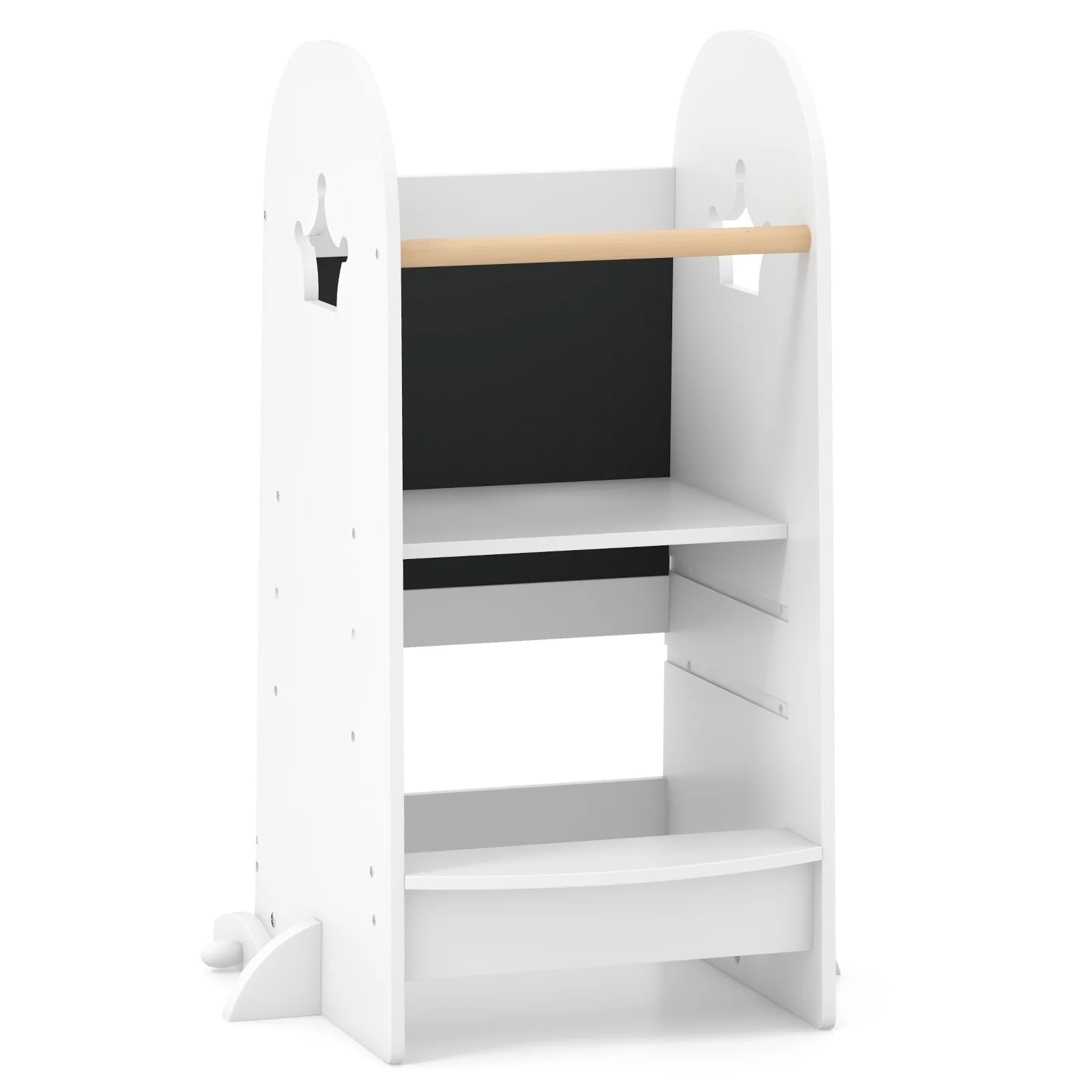Adjustable Kids Kitchen Tower With Chalkboard, Safety Rail, White - Image 4