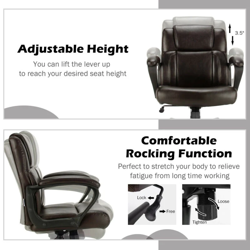 Adjustable Leather Executive Office Chair, Brown - Image 6