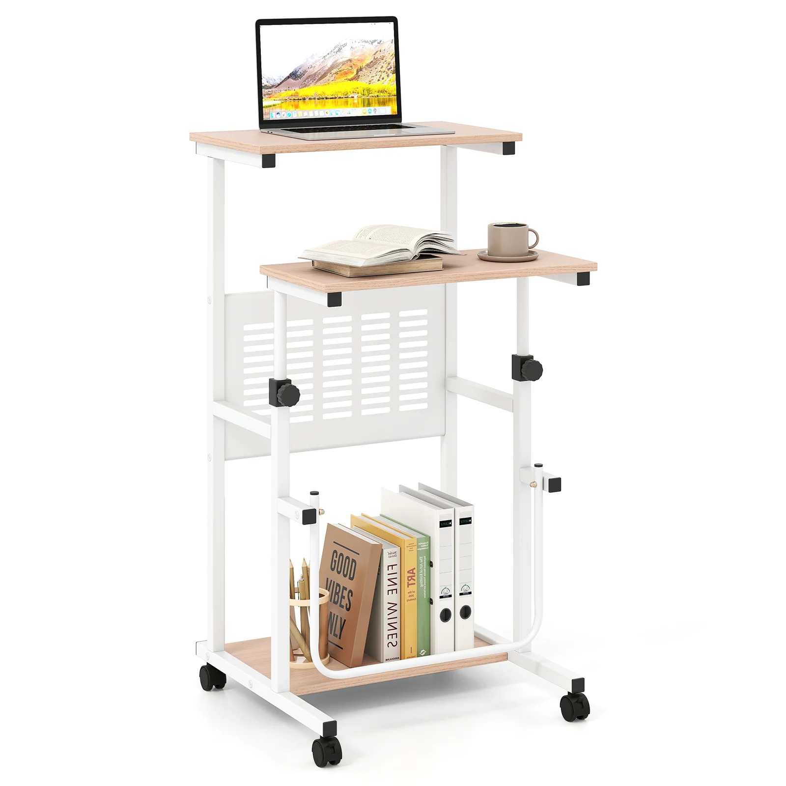 Adjustable Mobile Computer Stand-Up Desk, Oak