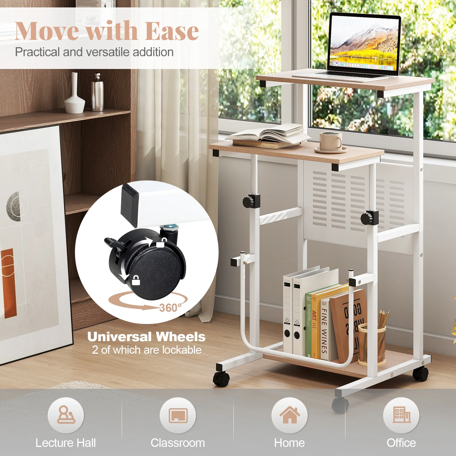 Adjustable Mobile Computer Stand-Up Desk, Oak - Image 10
