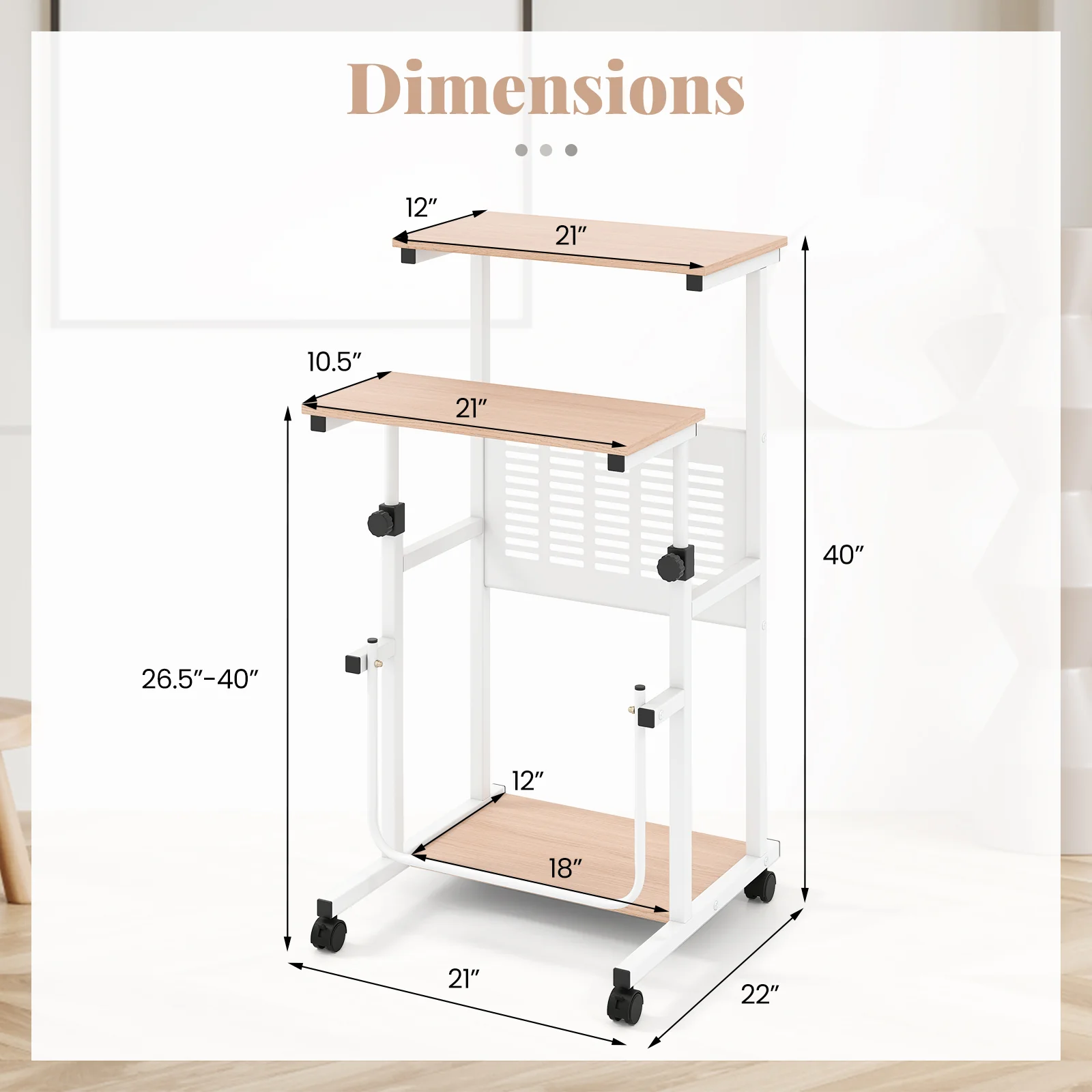Adjustable Mobile Computer Stand-Up Desk, Oak - Image 6