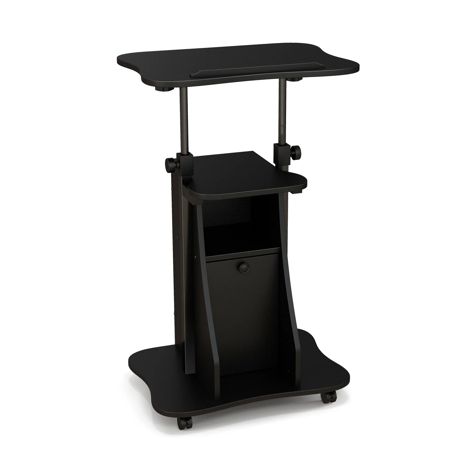 Adjustable Mobile Standing Desk Cart, Tilt Desktop Cabinet, Black - Image 4