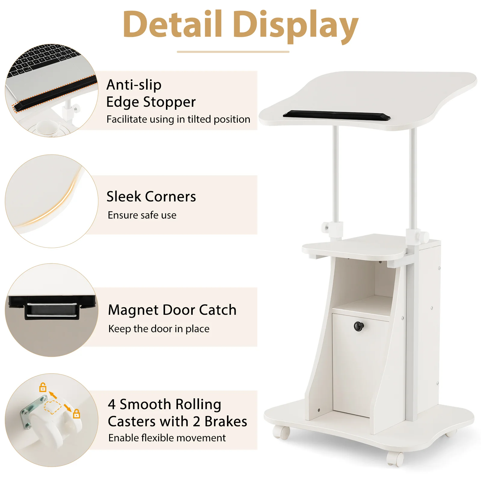 Adjustable Mobile Standing Desk Cart, White - Image 10
