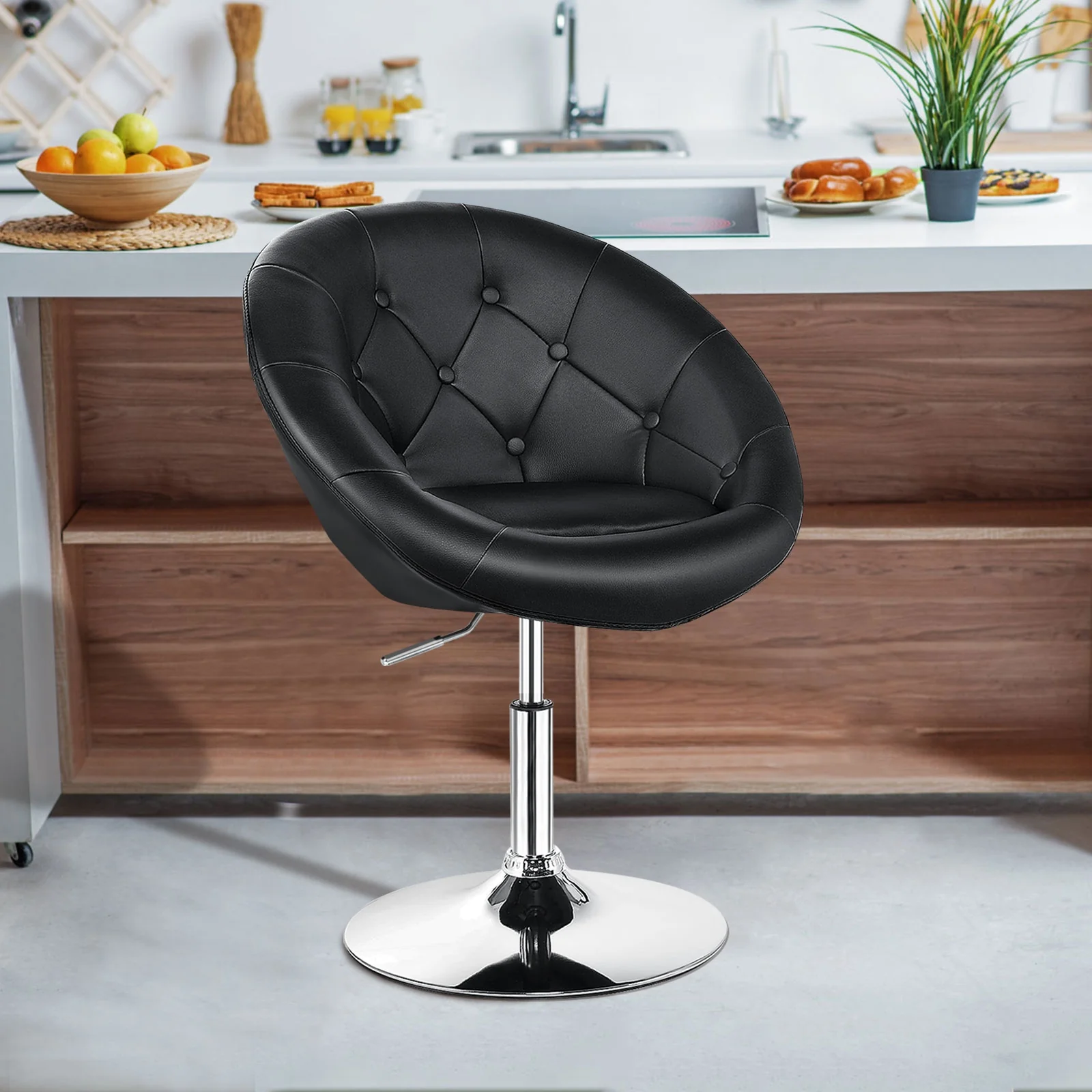 Adjustable Modern Swivel Round Tufted, Black - Image 2
