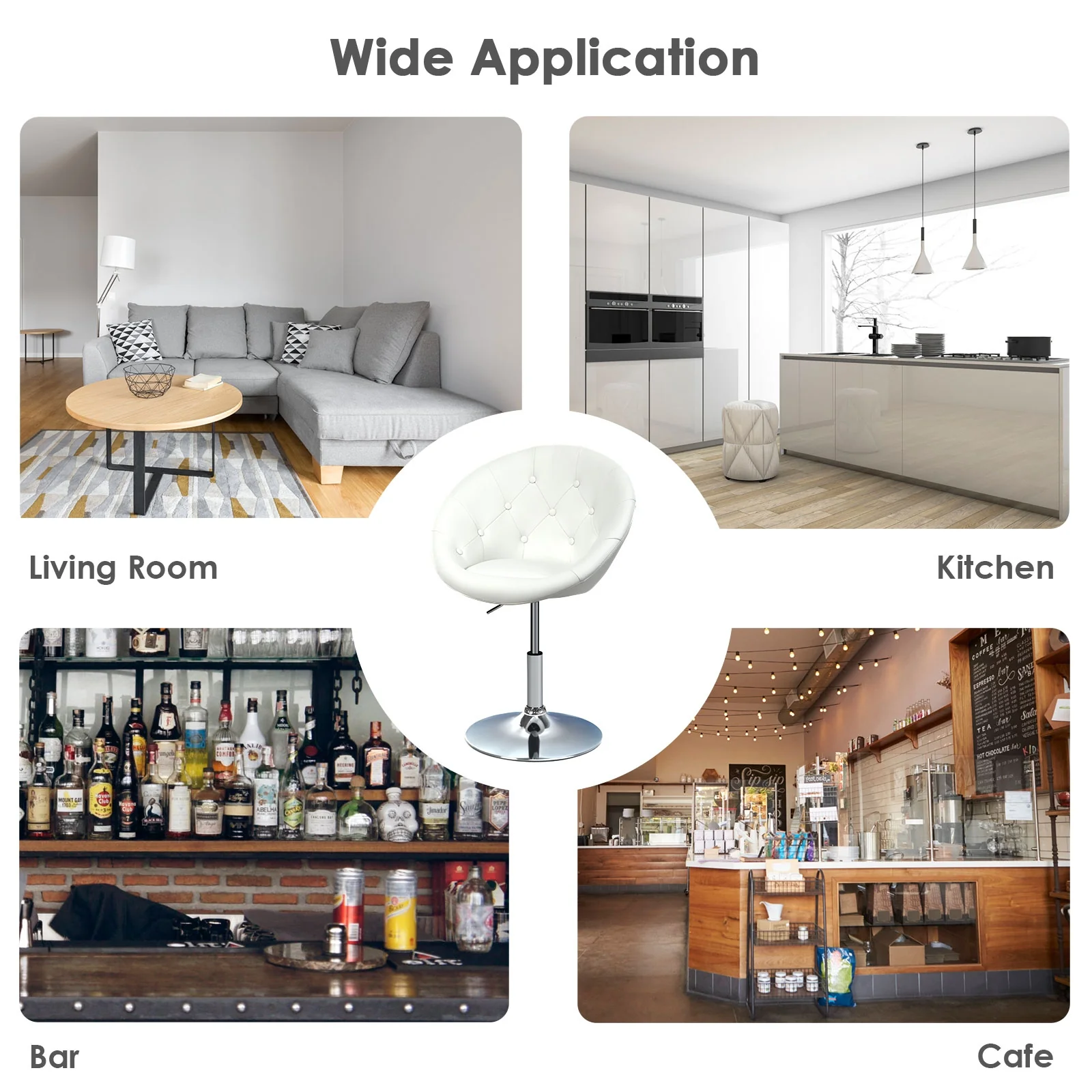 Adjustable Modern Swivel Round Tufted, White - Image 10