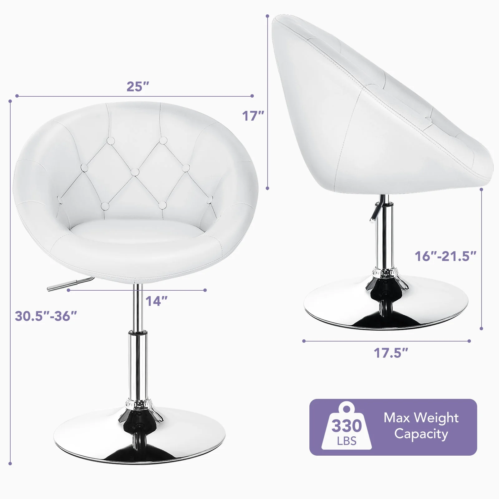Adjustable Modern Swivel Round Tufted, White - Image 5