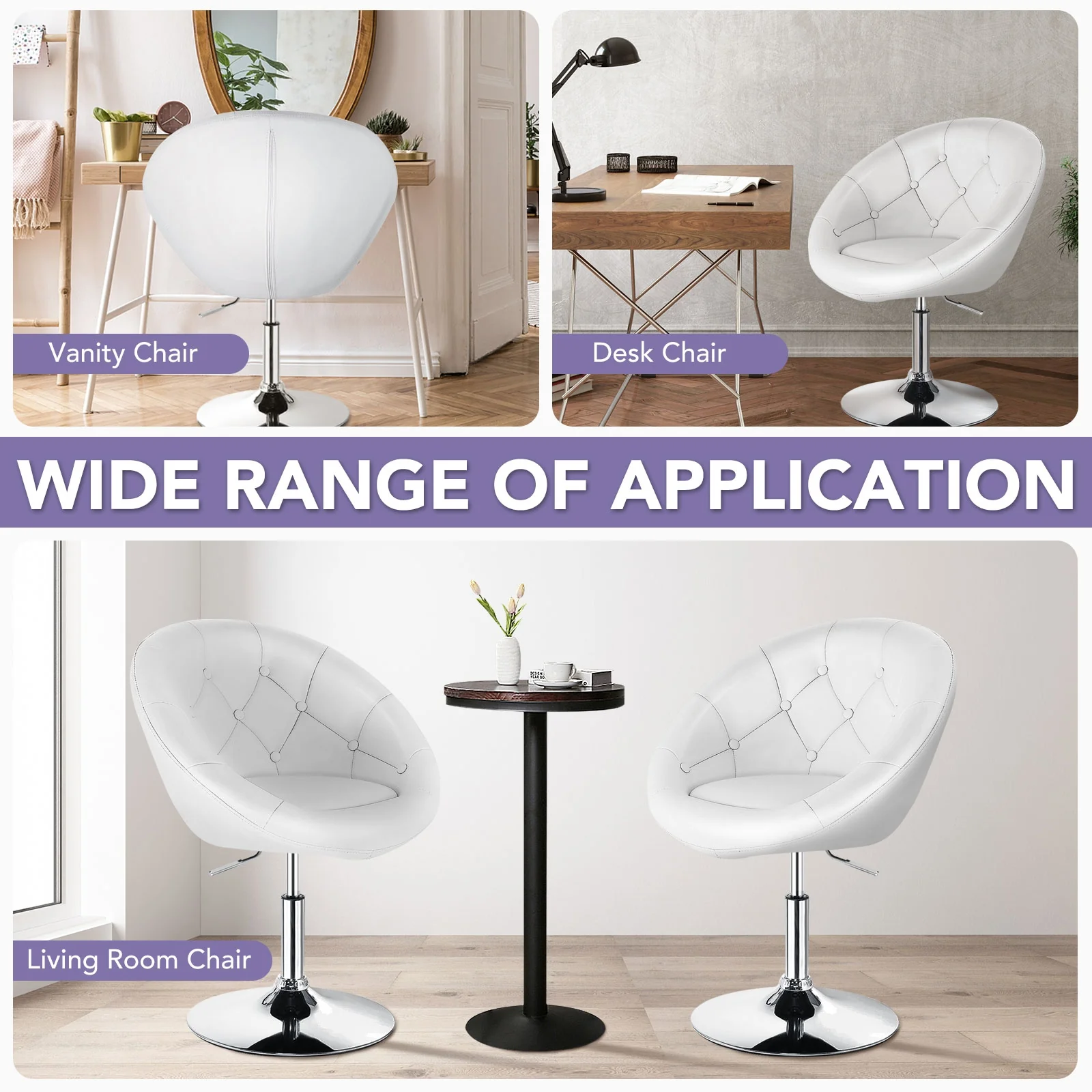 Adjustable Modern Swivel Round Tufted, White - Image 7