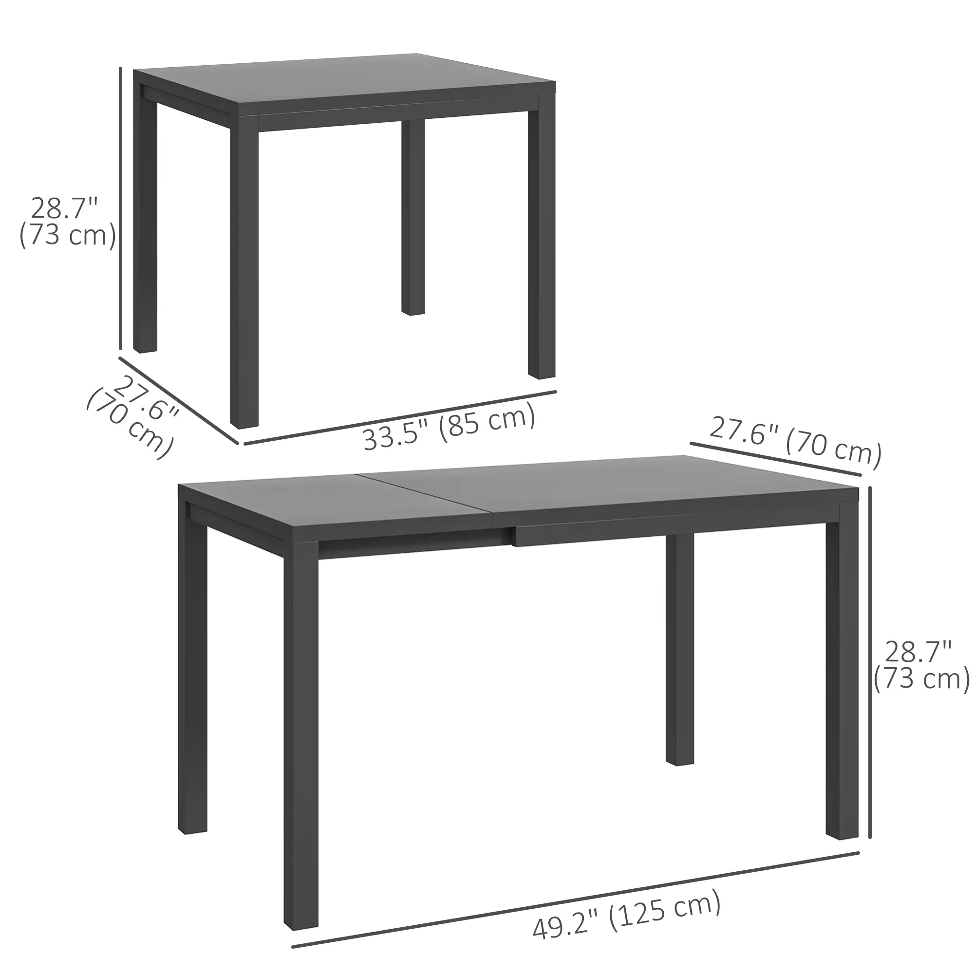 Adjustable Outdoor Dining Table, 33.5"-49.2", Tempered Glass Top, Metal Frame, Dark Grey - Image 3