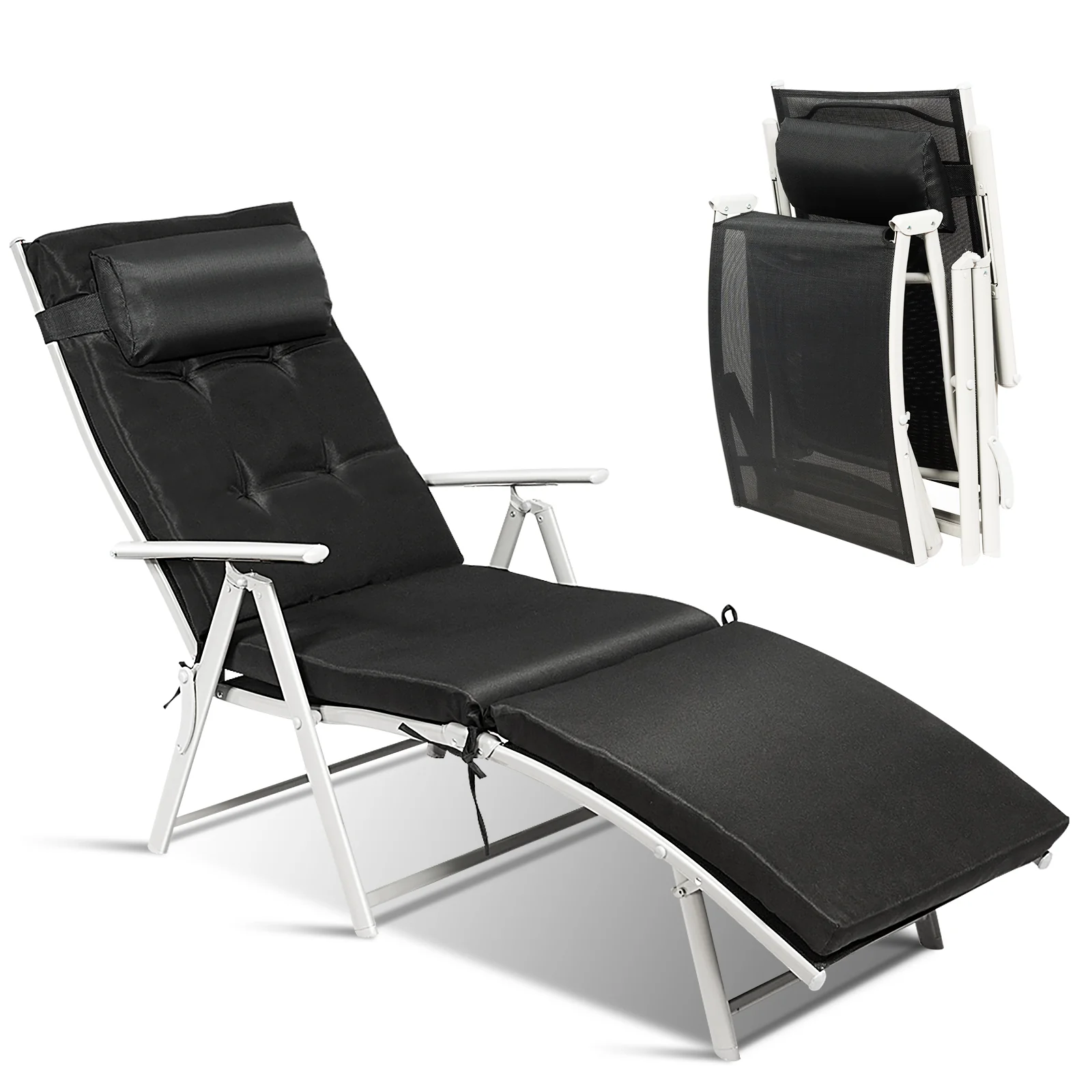 Adjustable Outdoor Folding Chaise Lounge Chair, Black - Image 4