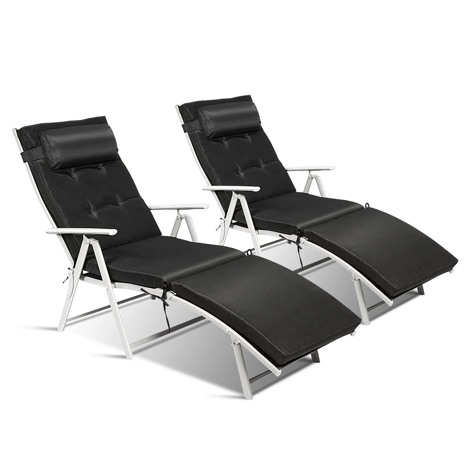 Adjustable Outdoor Folding Chaise Lounge Chair, Black - Image 5