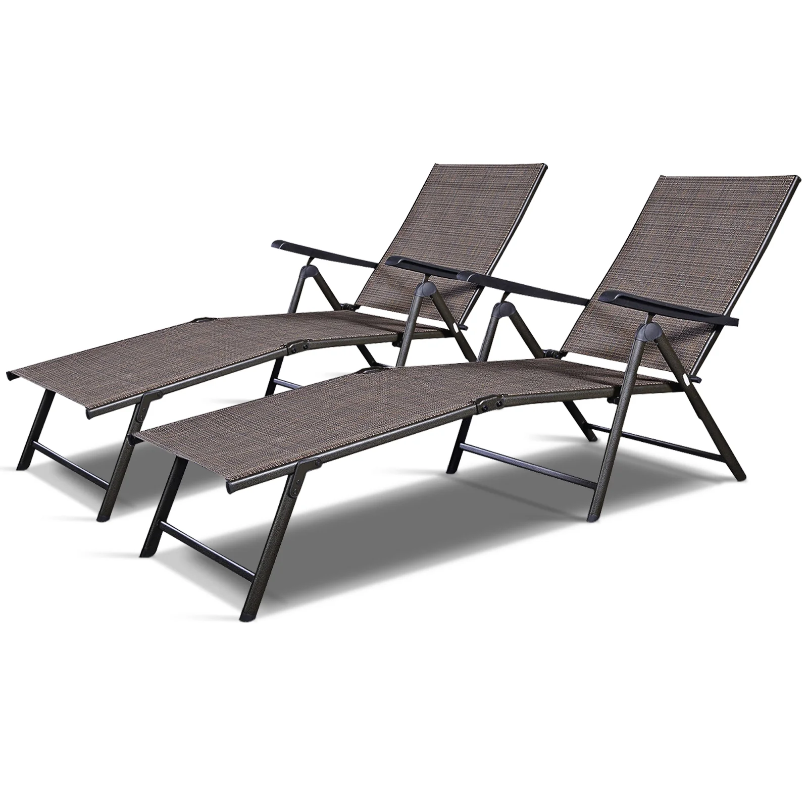 Adjustable outdoor patio pool chaise lounge, Brown - Image 10