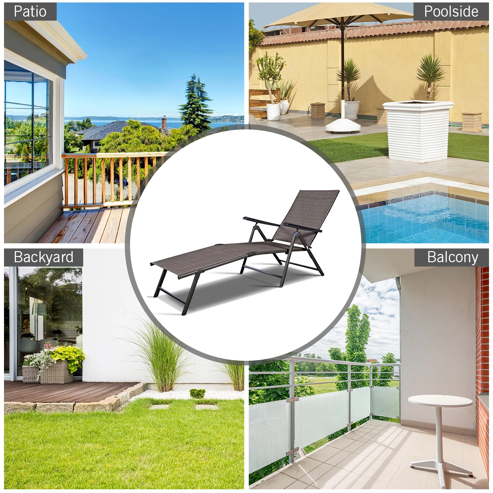 Adjustable outdoor patio pool chaise lounge, Brown - Image 3