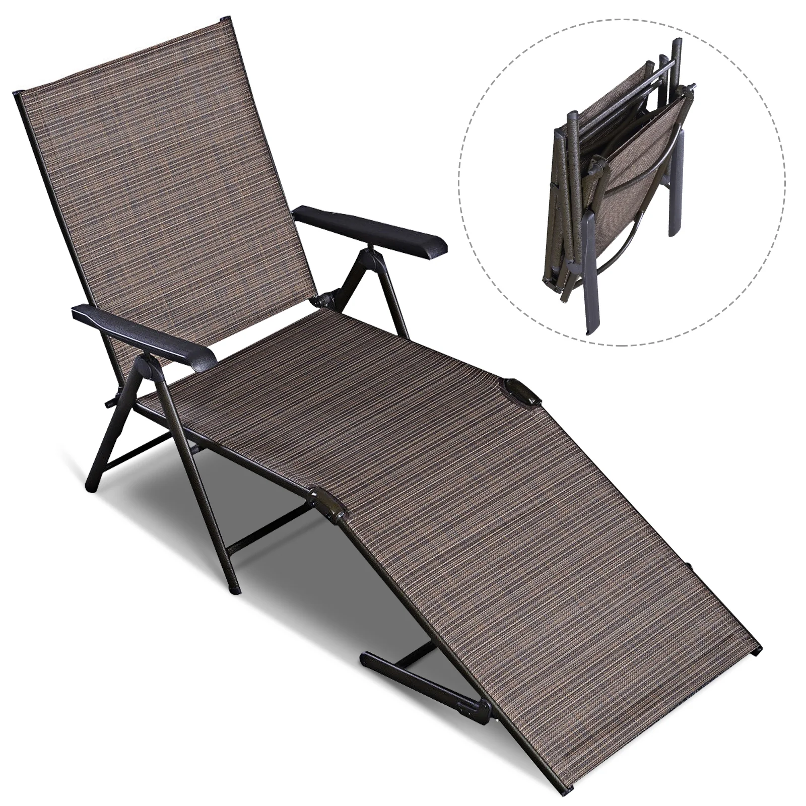 Adjustable outdoor patio pool chaise lounge, Brown - Image 4