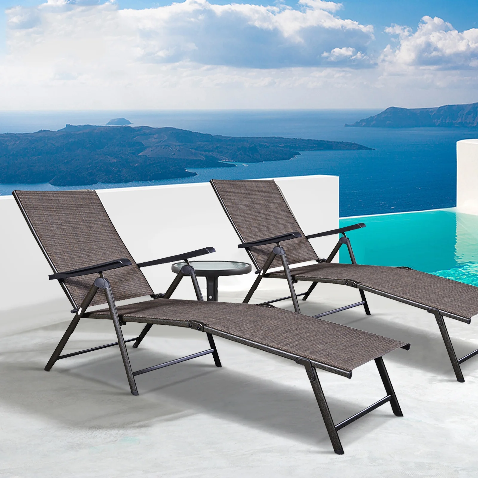 Adjustable outdoor patio pool chaise lounge, Brown - Image 8