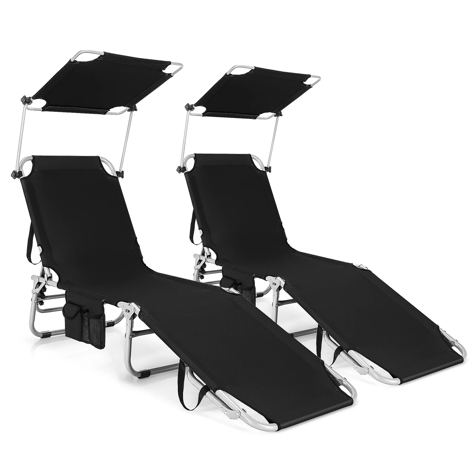 Adjustable Outdoor Recliner With Sun Shade, Black - Image 4