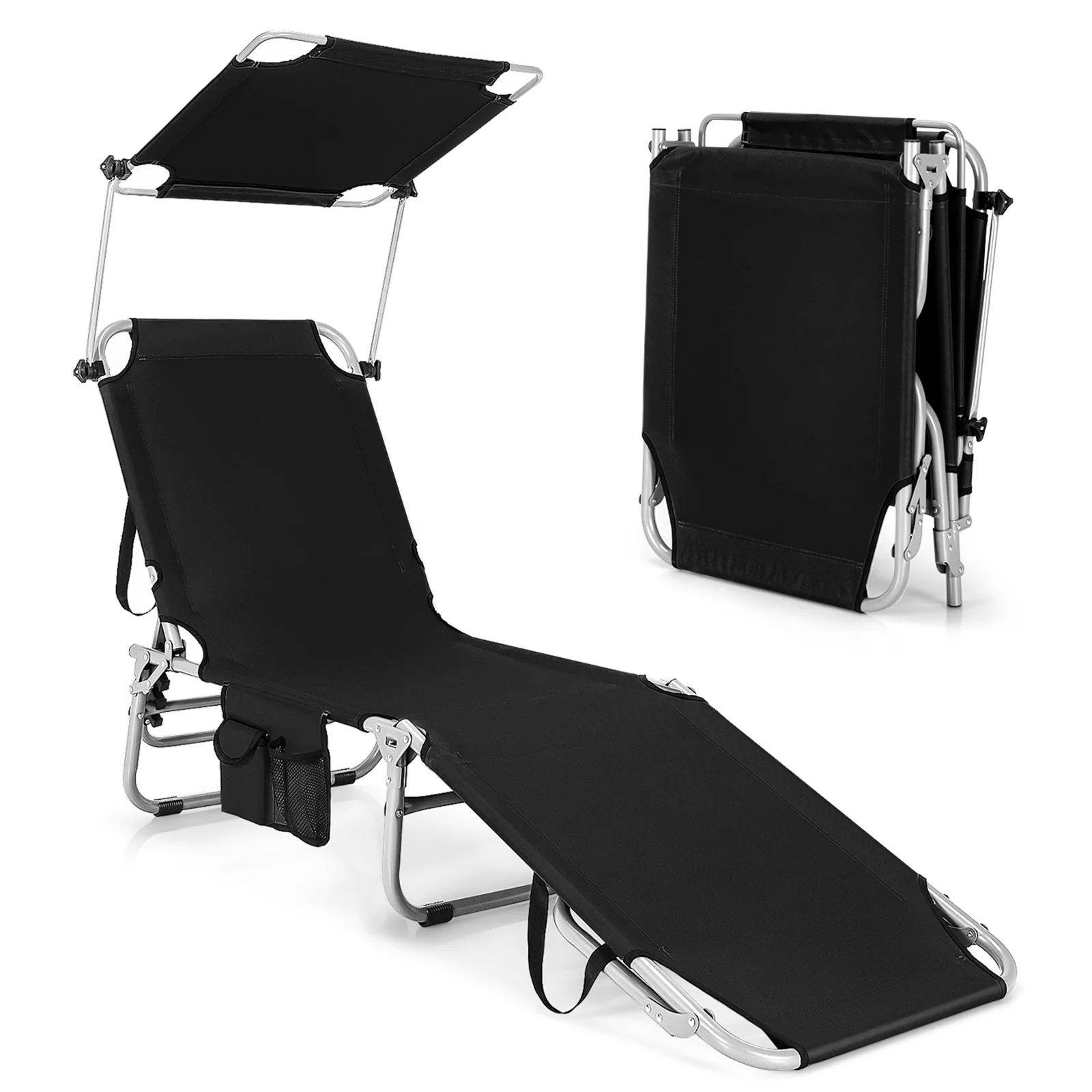 Adjustable Outdoor Recliner With Sun Shade, Black - Image 7