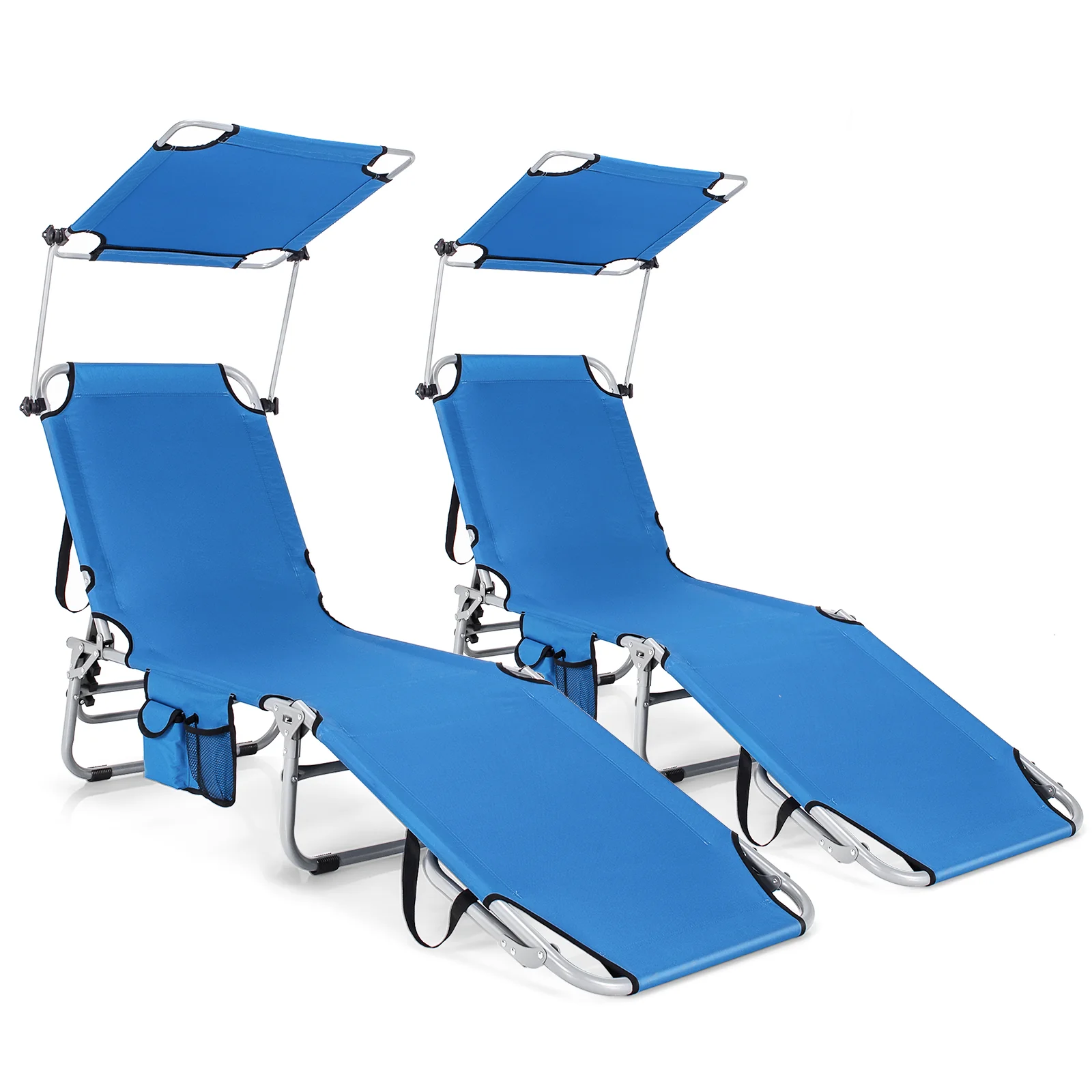 Adjustable Outdoor Recliner With Sun Shade, Navy