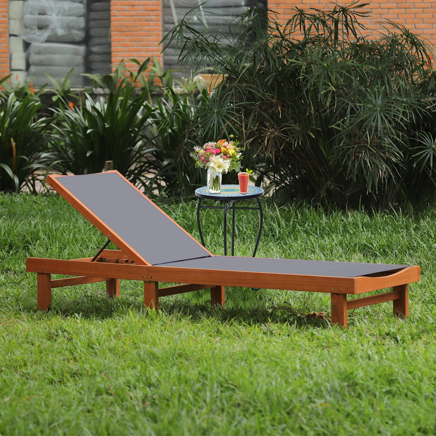 Adjustable Outdoor Wood Chaise Lounge Chair - Image 2