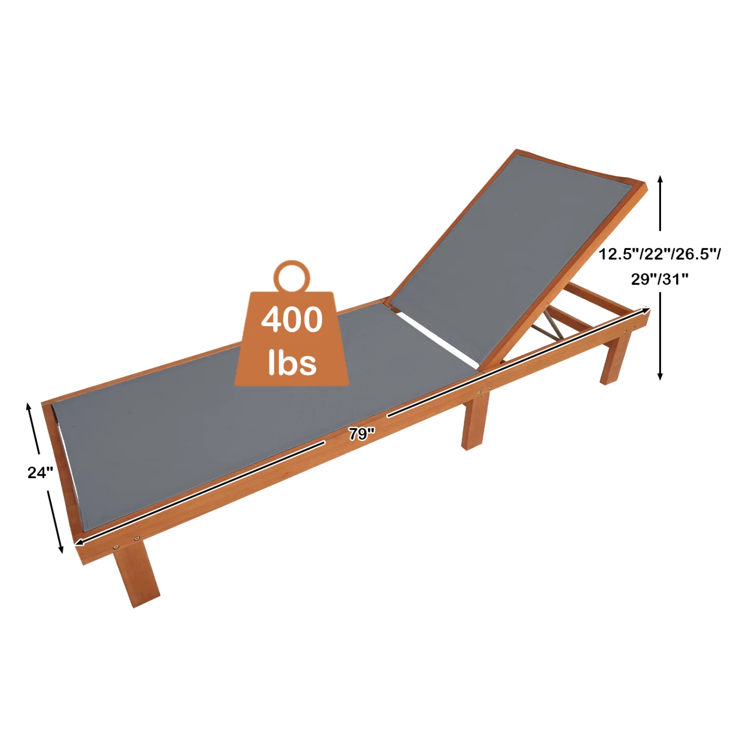 Adjustable Outdoor Wood Chaise Lounge Chair - Image 4