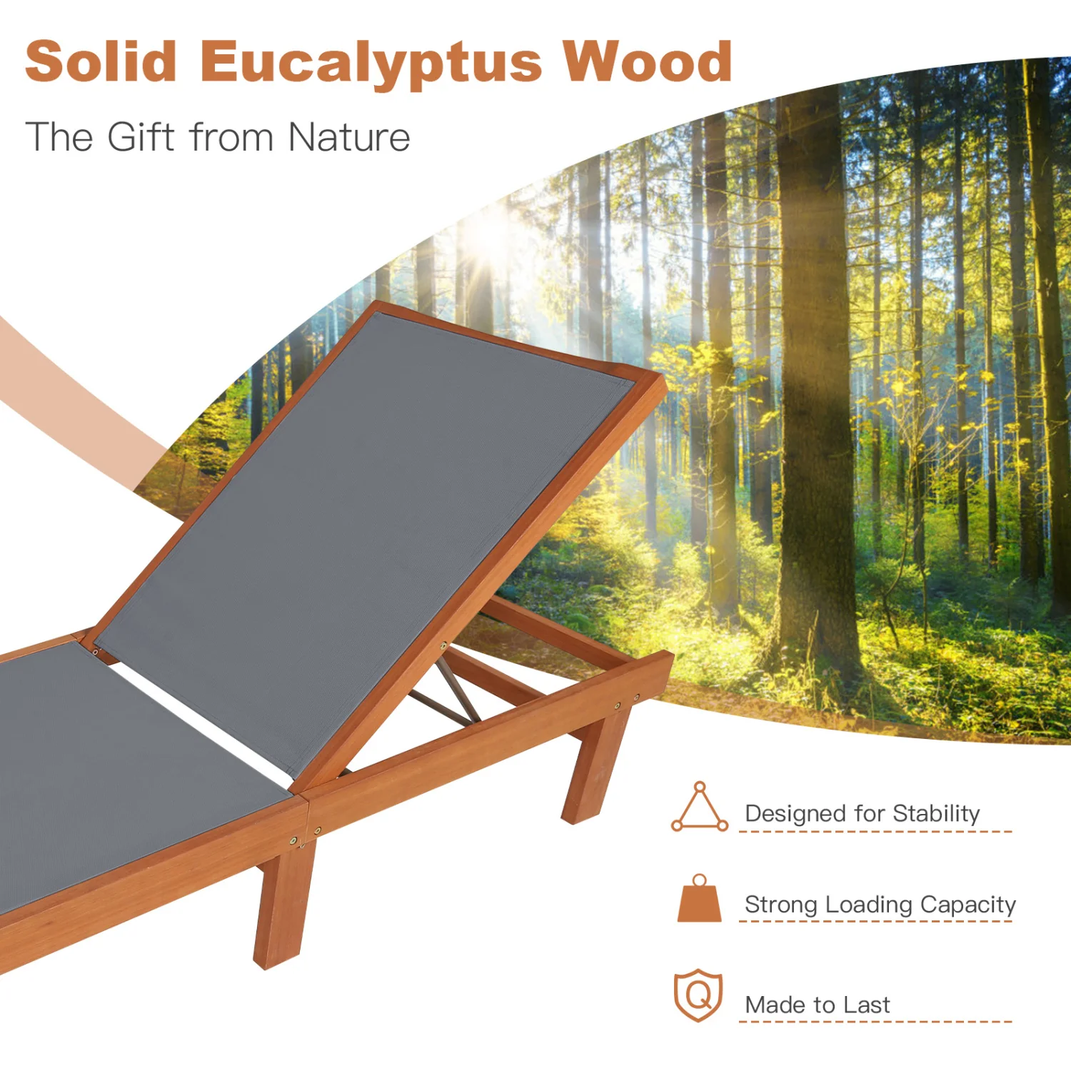 Adjustable Outdoor Wood Chaise Lounge Chair - Image 6
