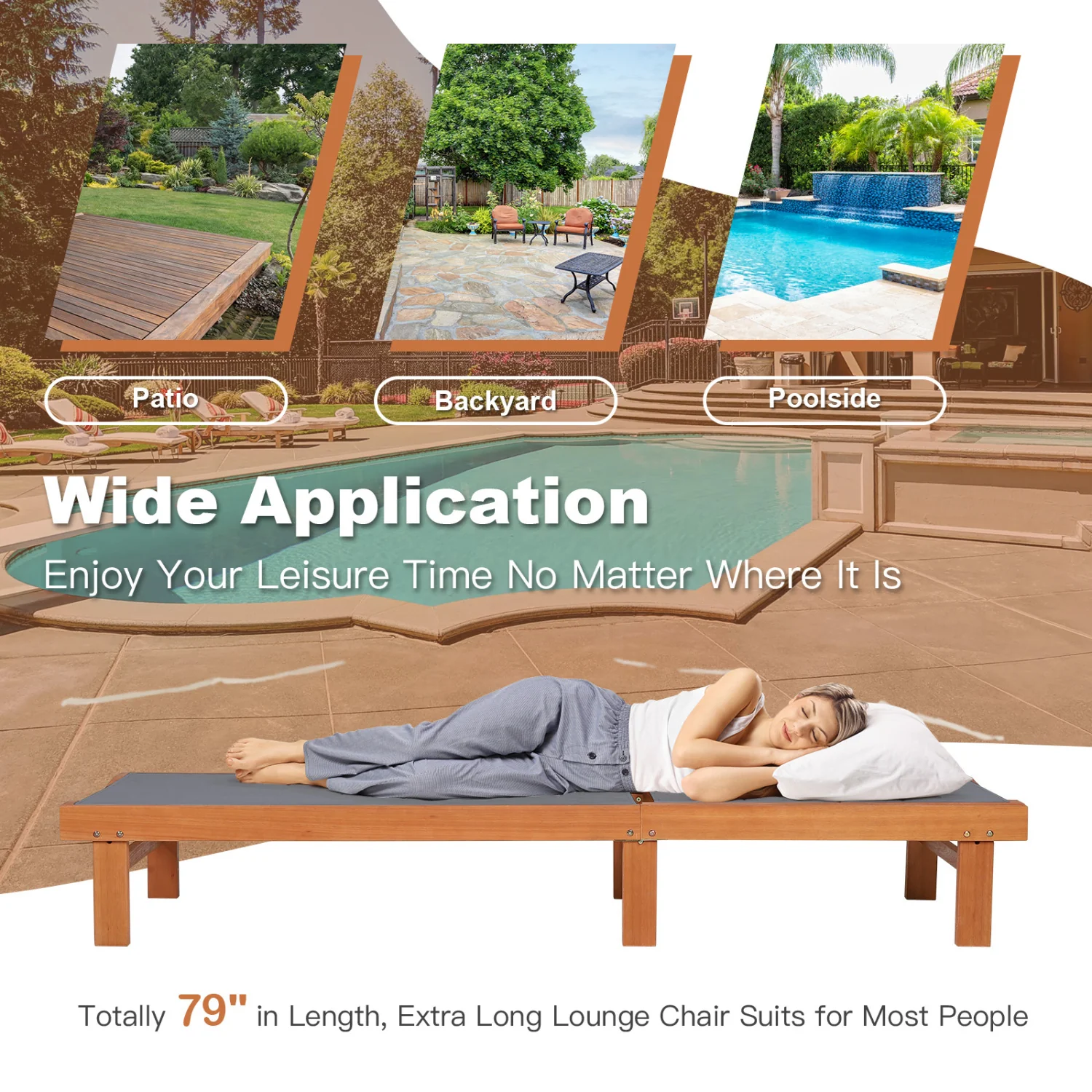 Adjustable Outdoor Wood Chaise Lounge Chair - Image 7