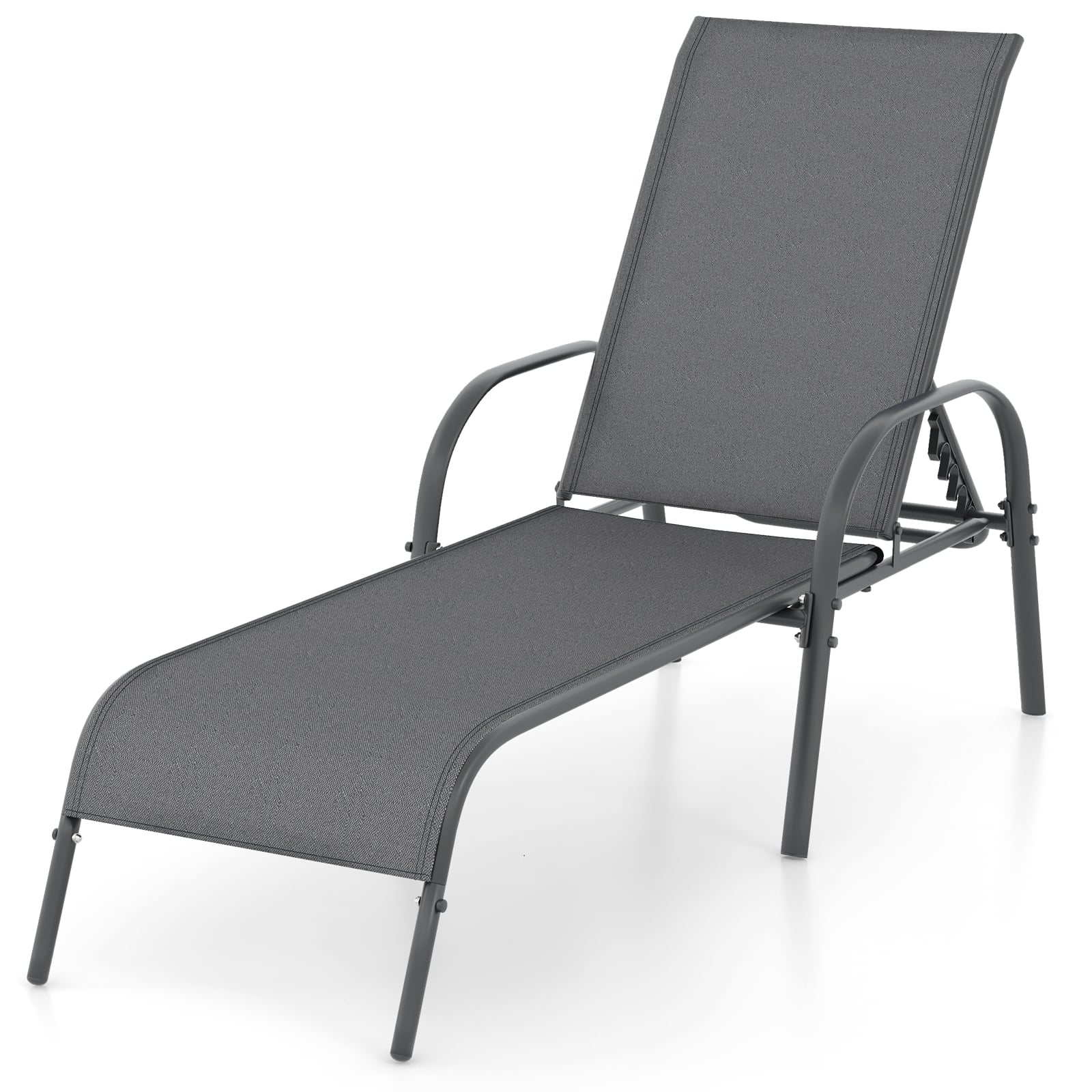 Adjustable Patio Chaise Folding Lounge Chair, Dark Gray