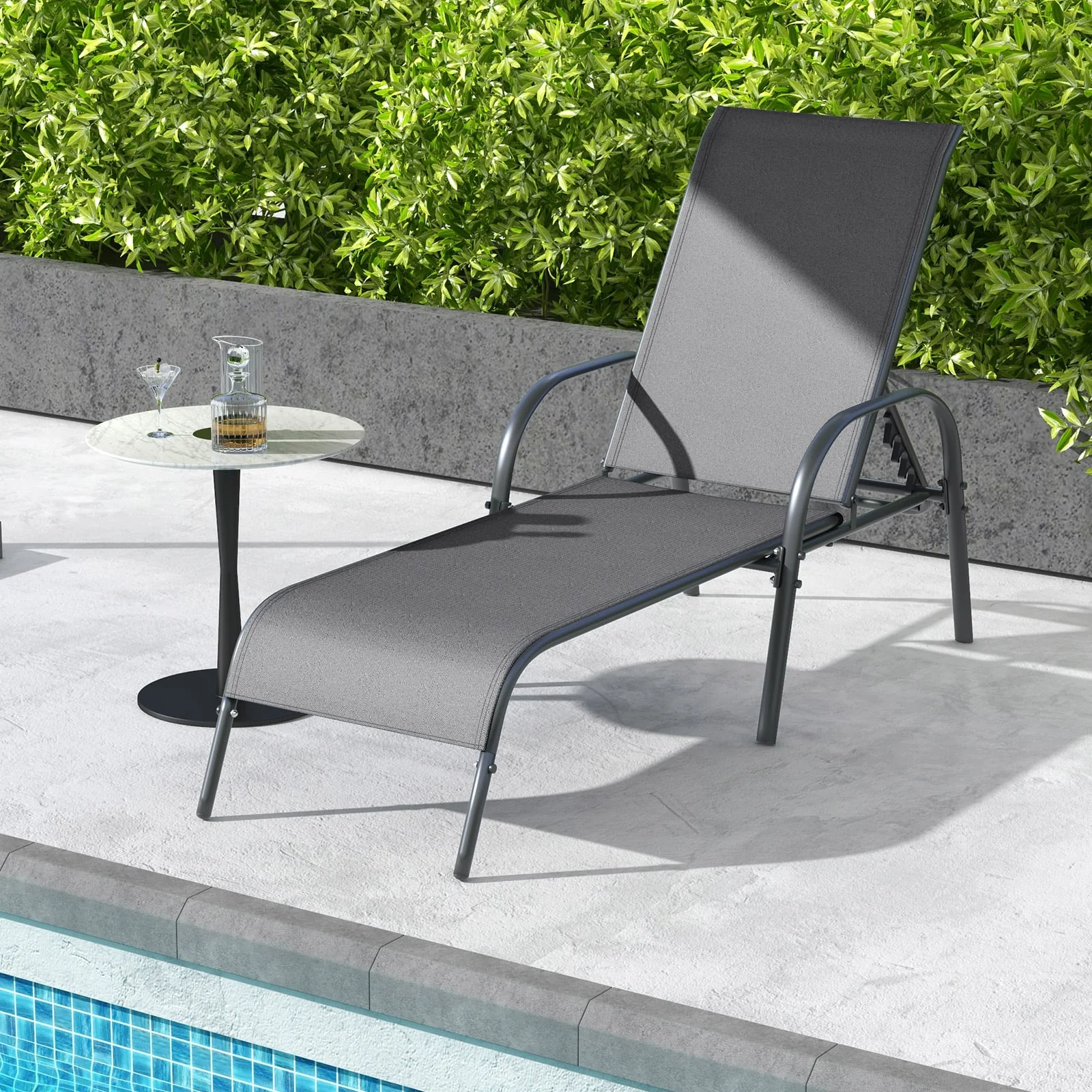 Adjustable Patio Chaise Folding Lounge Chair, Dark Gray - Image 2