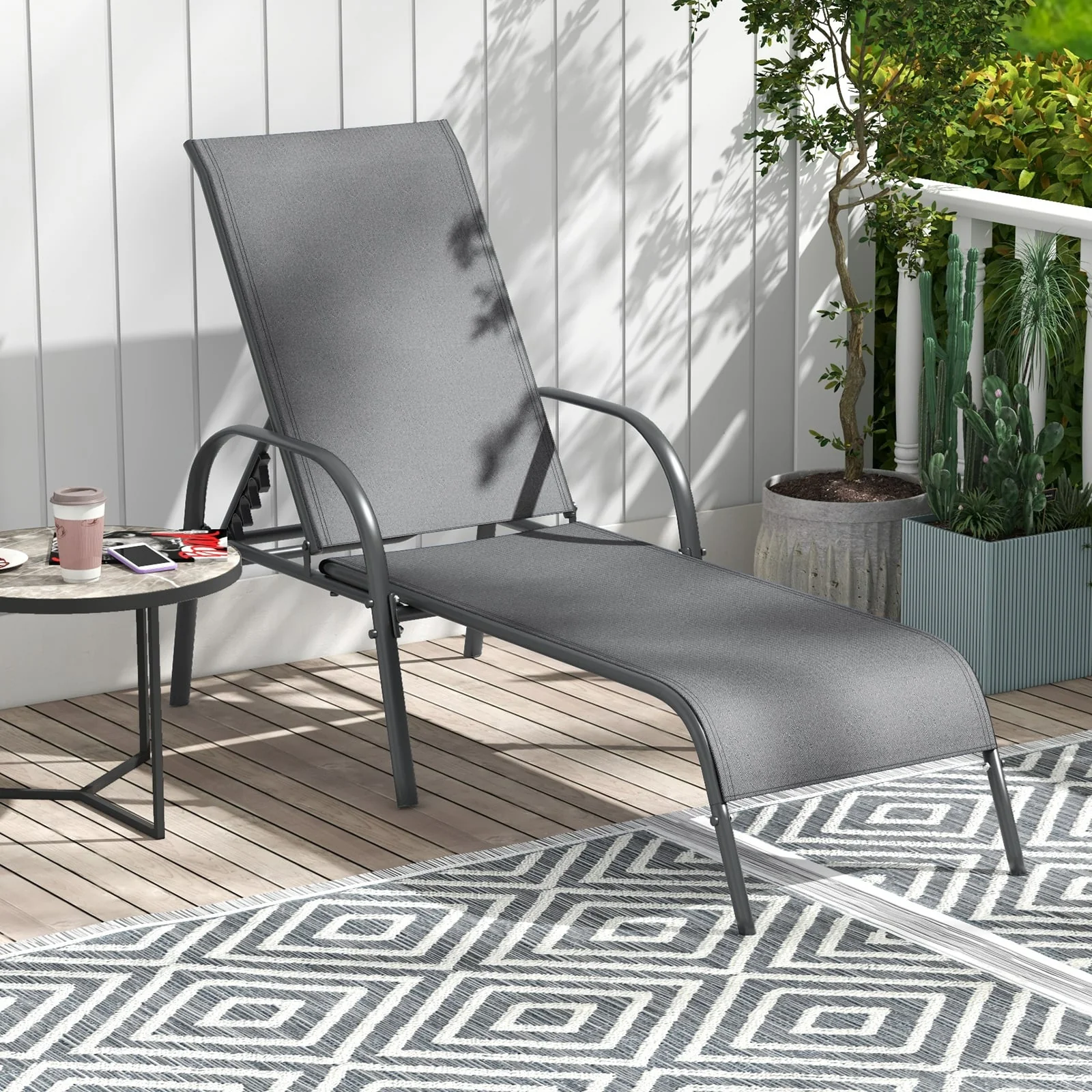 Adjustable Patio Chaise Folding Lounge Chair, Dark Gray - Image 3