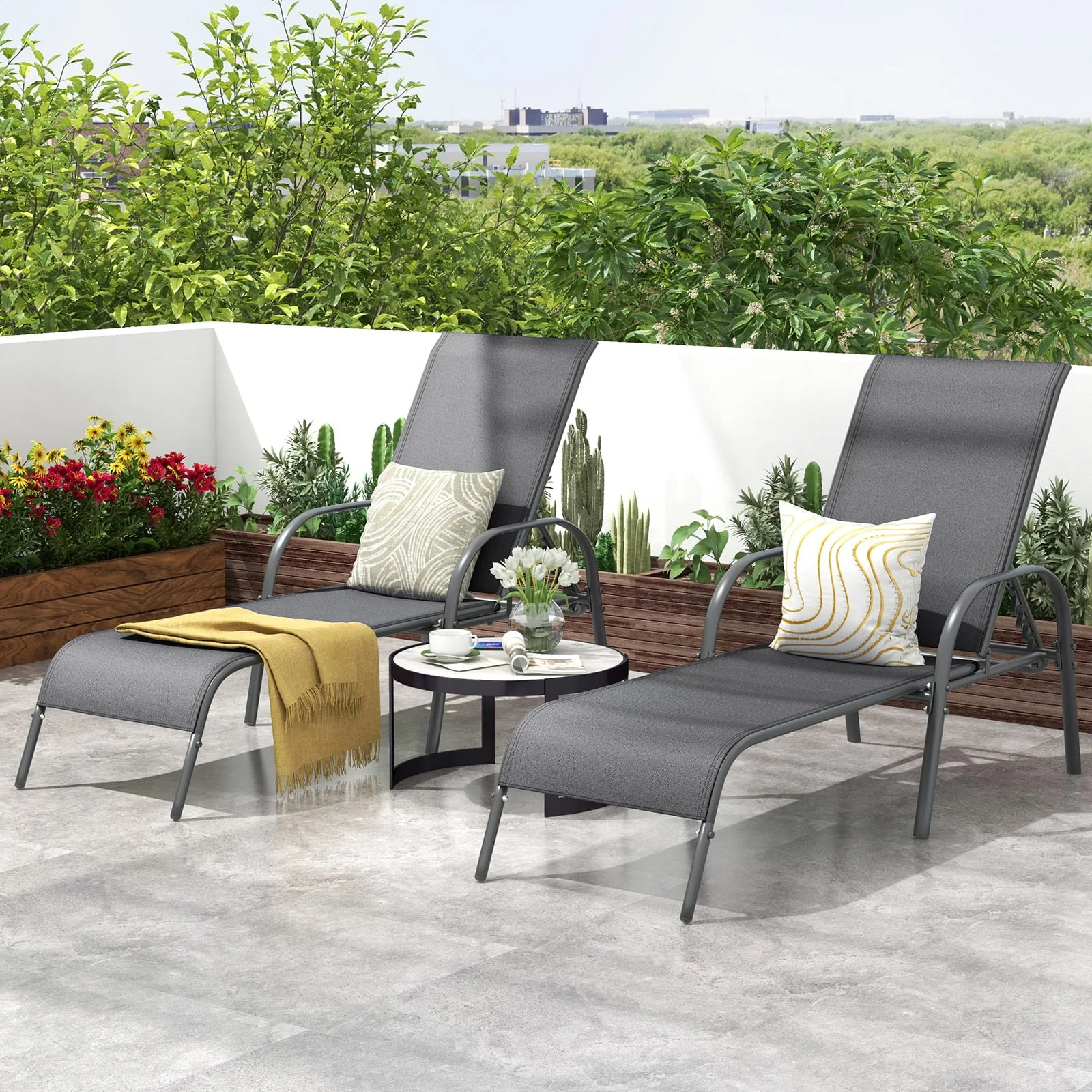 Adjustable Patio Chaise Folding Lounge Chair, Dark Gray - Image 6