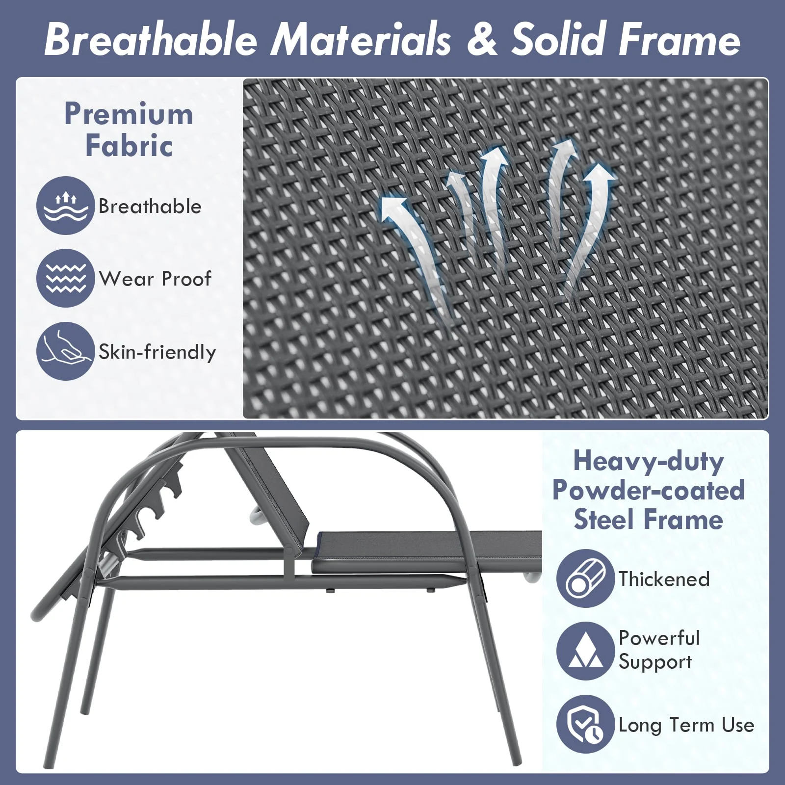 Adjustable Patio Chaise Folding Lounge Chair, Dark Gray - Image 9