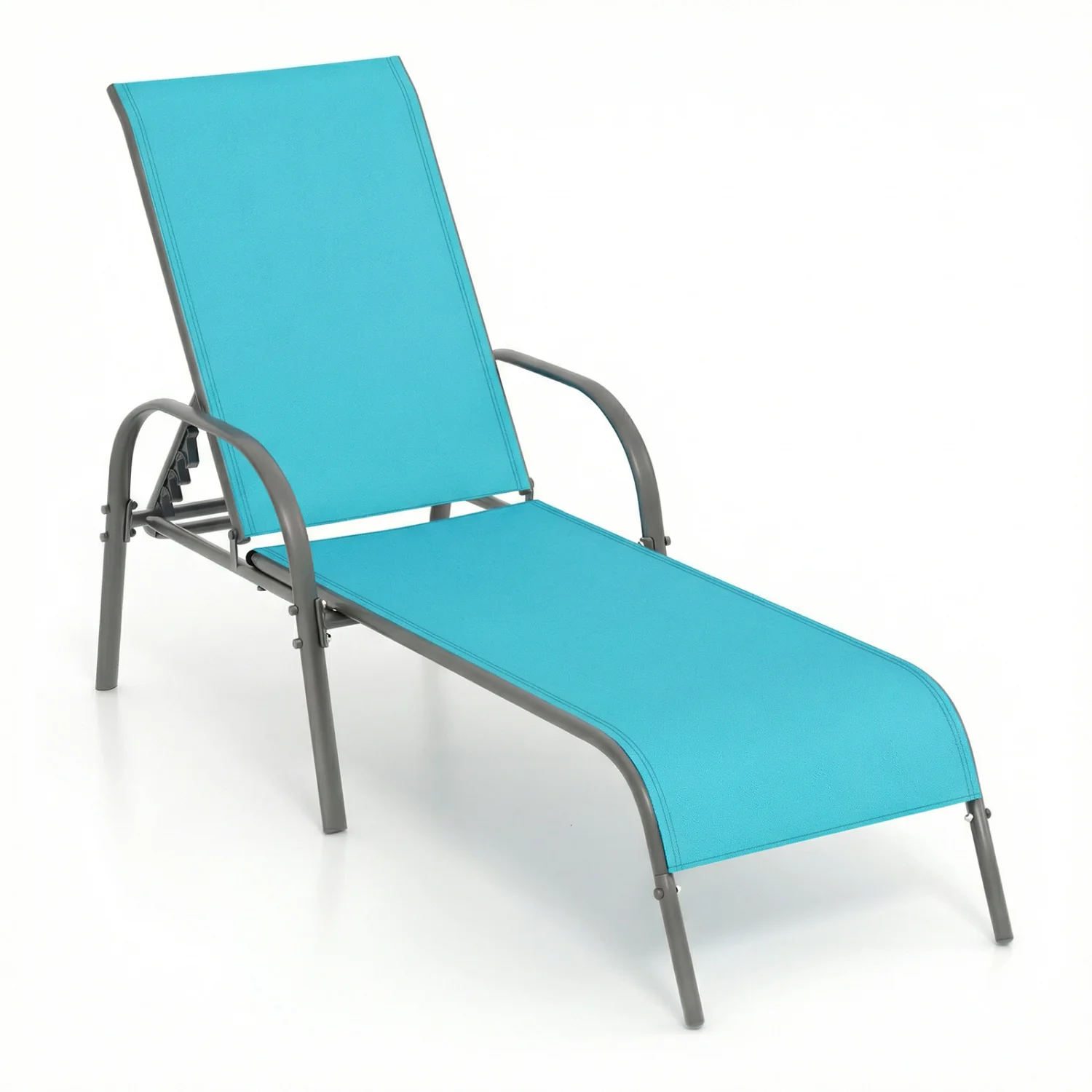 Adjustable Patio Chaise Folding Lounge Chair, Turquoise