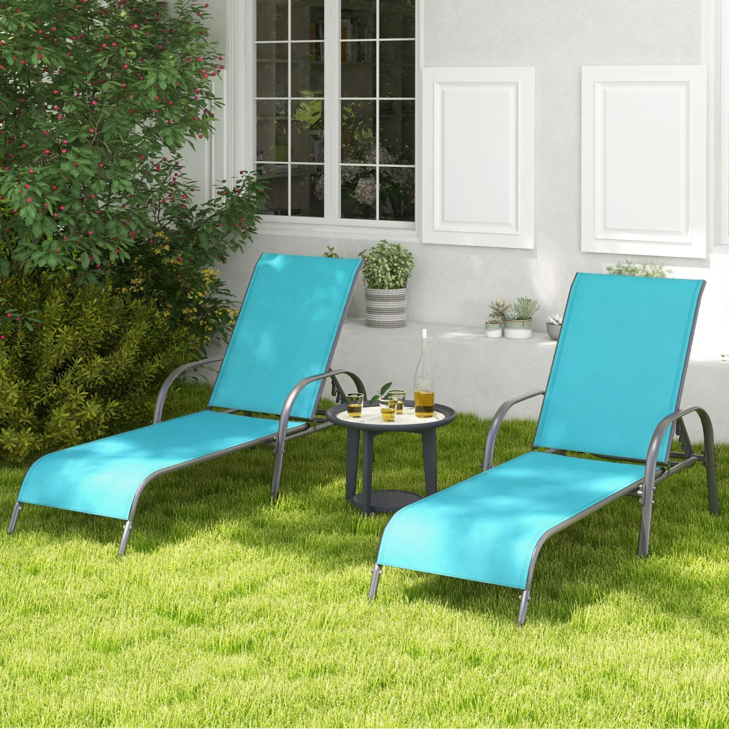 Adjustable Patio Chaise Folding Lounge Chair, Turquoise - Image 2