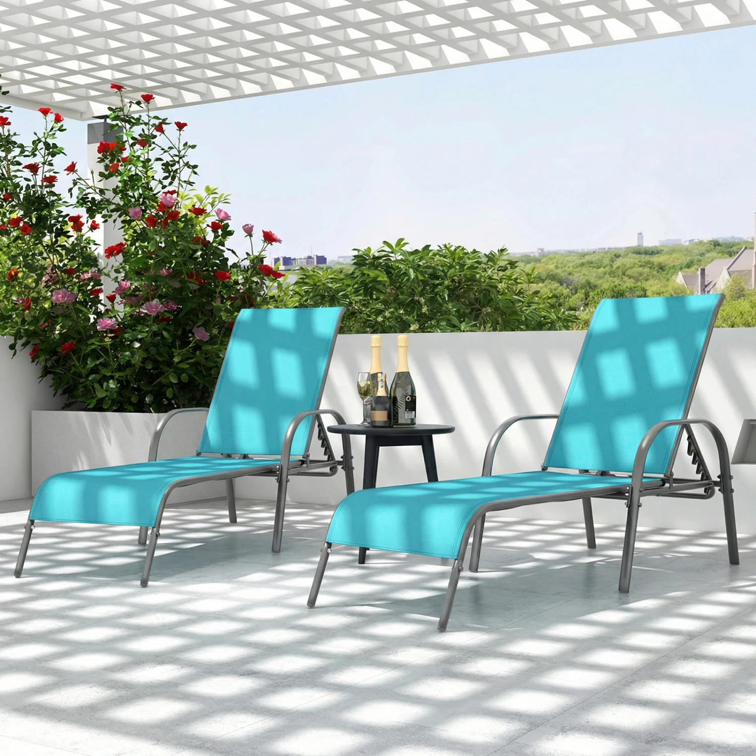 Adjustable Patio Chaise Folding Lounge Chair, Turquoise - Image 3