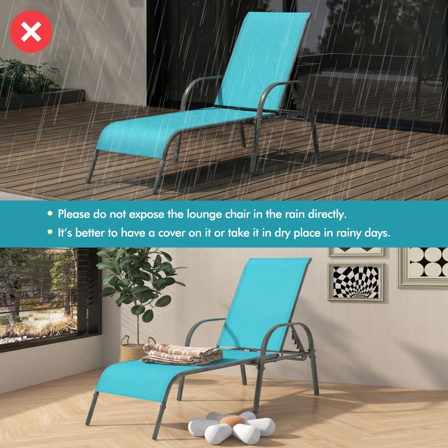Adjustable Patio Chaise Folding Lounge Chair, Turquoise - Image 7