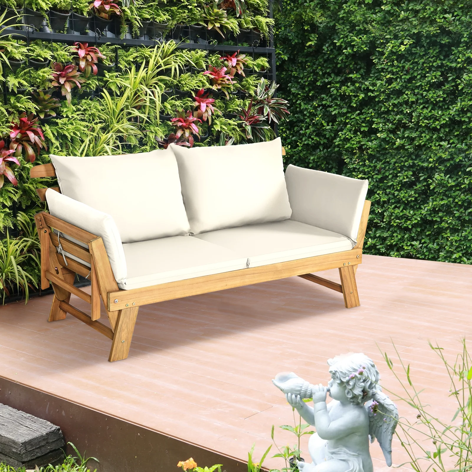 Adjustable Patio Convertible Sofa, Thick Cushion, White - Image 7