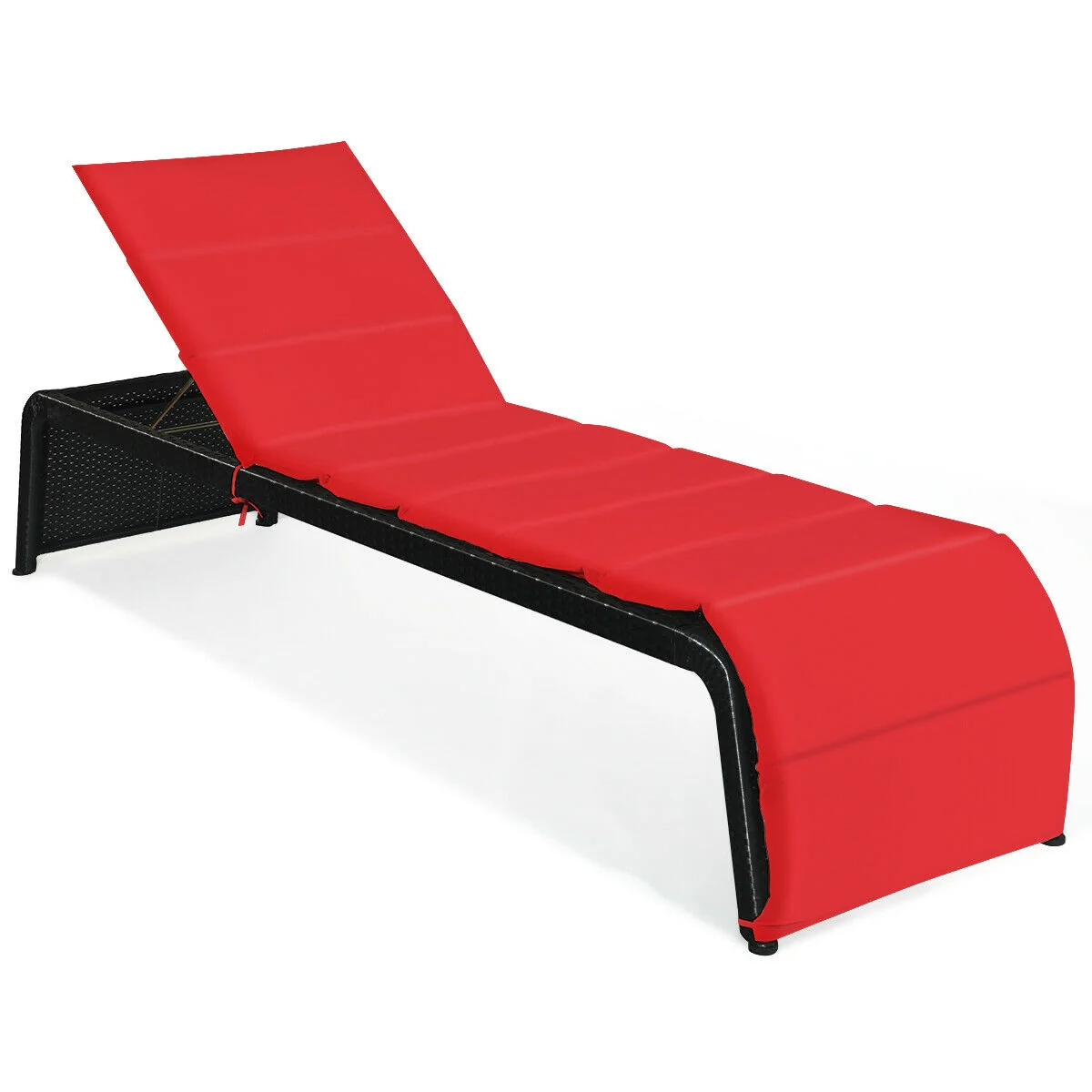Adjustable Patio Rattan Lounge Chair With Cushions, Red - Image 4