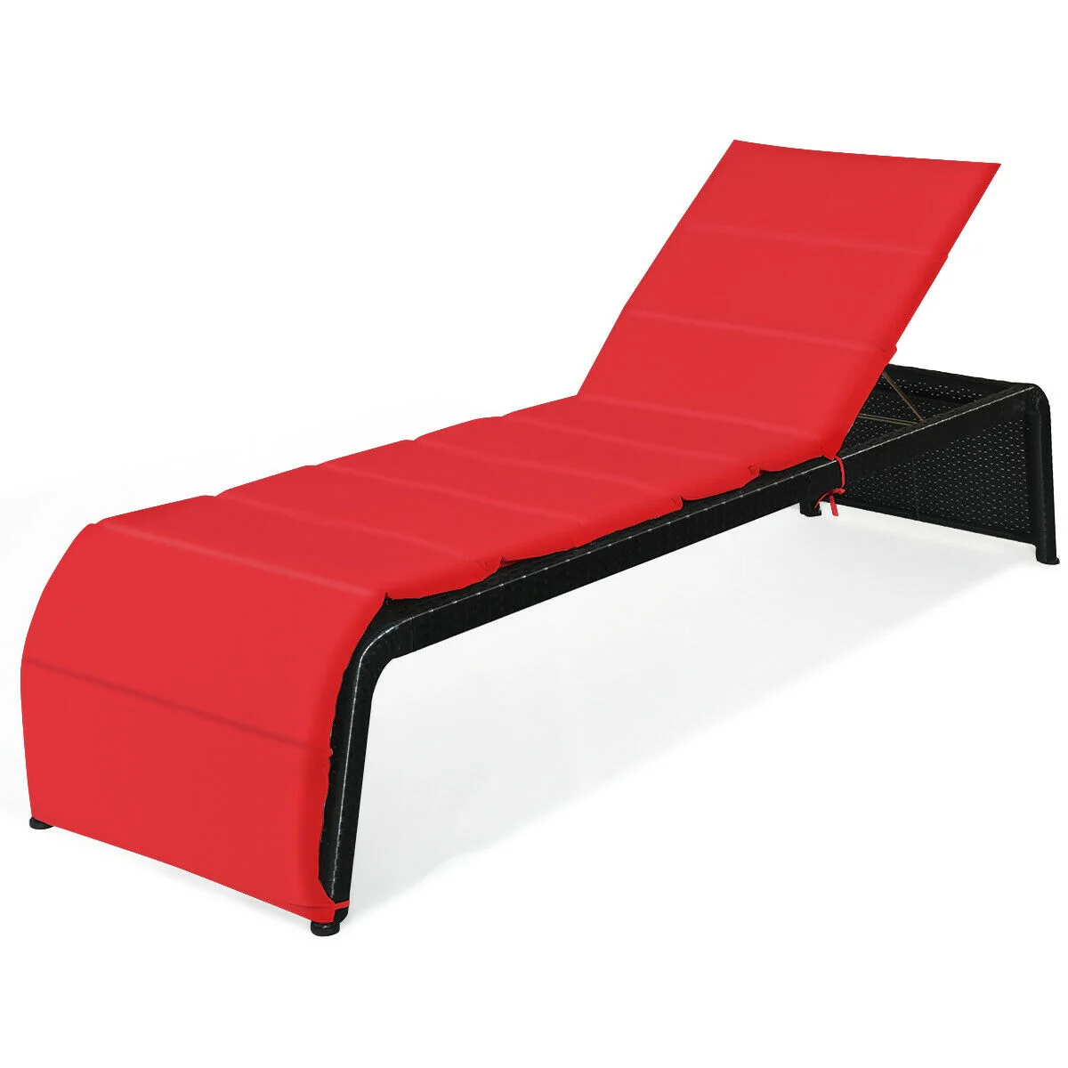 Adjustable Patio Rattan Lounge Chair With Cushions, Red - Image 9