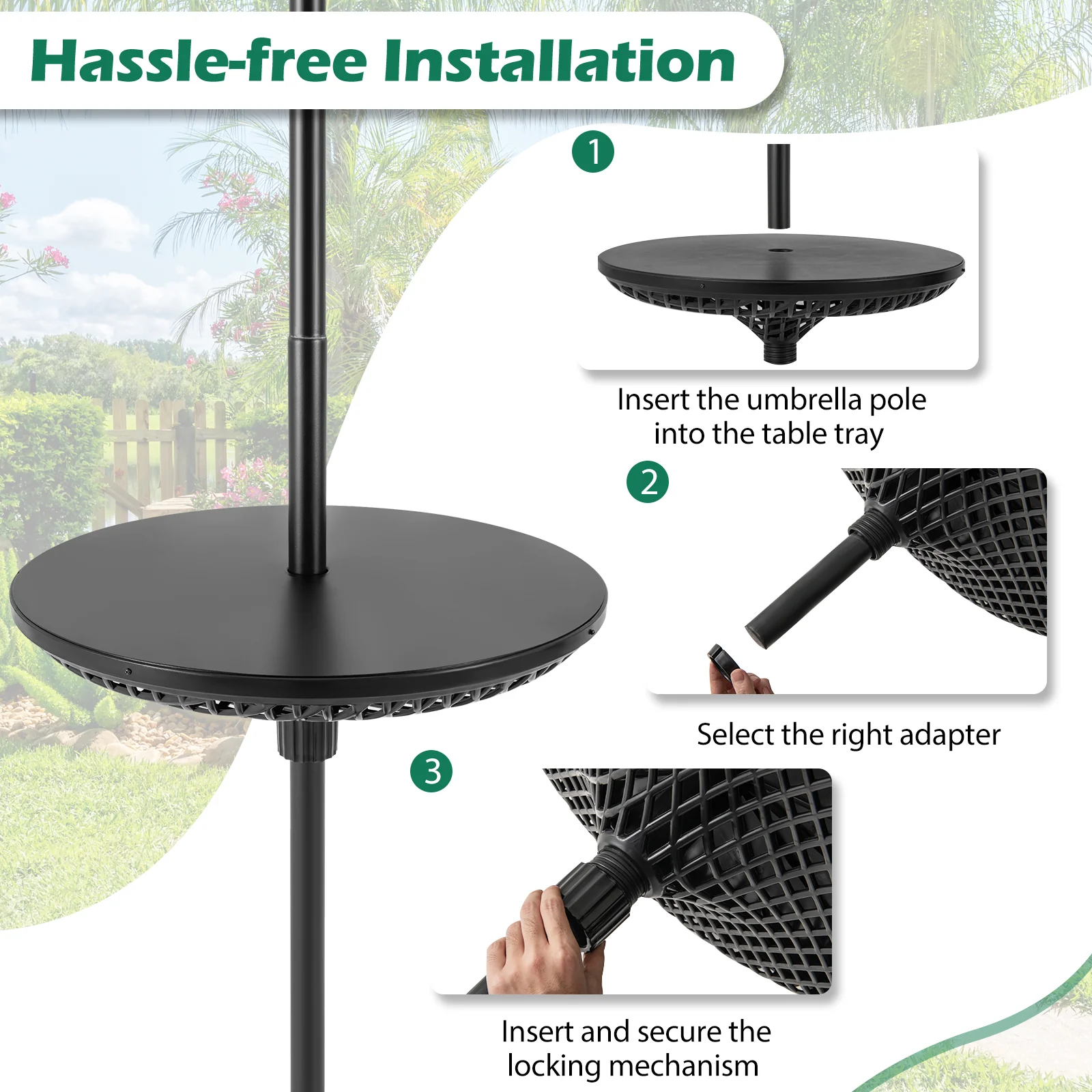 Adjustable Patio Umbrella Table Tray, Black - Image 10