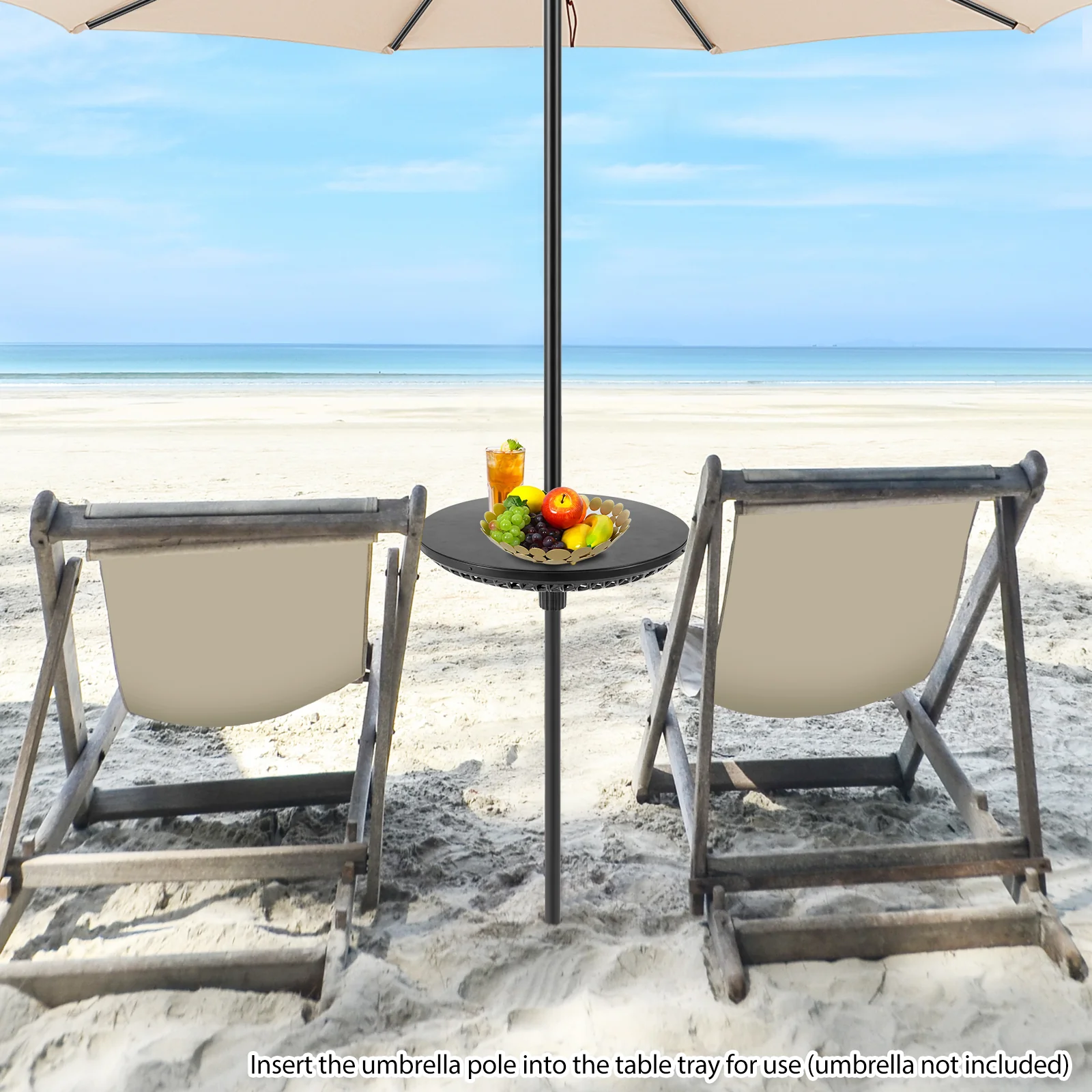Adjustable Patio Umbrella Table Tray, Black - Image 3