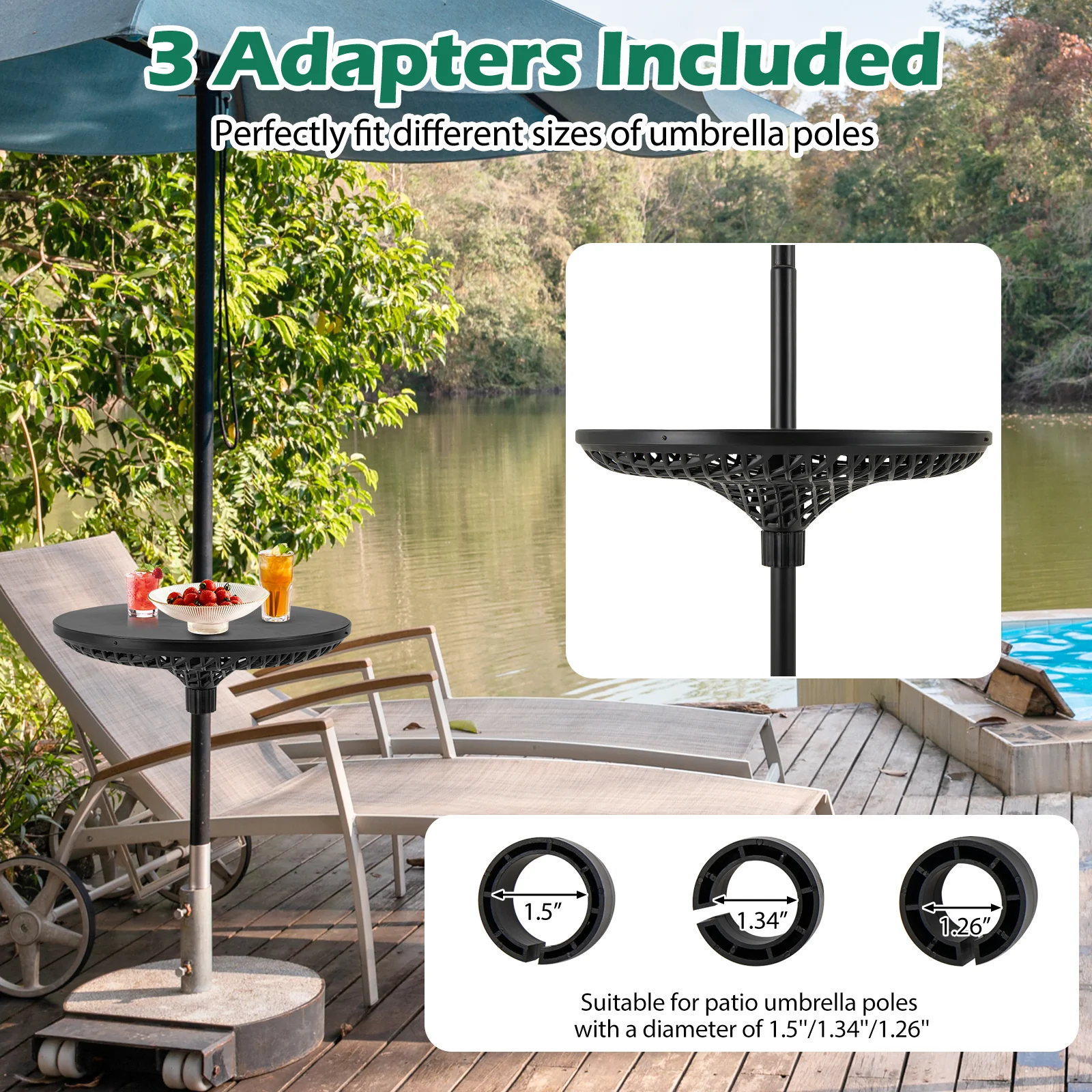 Adjustable Patio Umbrella Table Tray, Black - Image 9