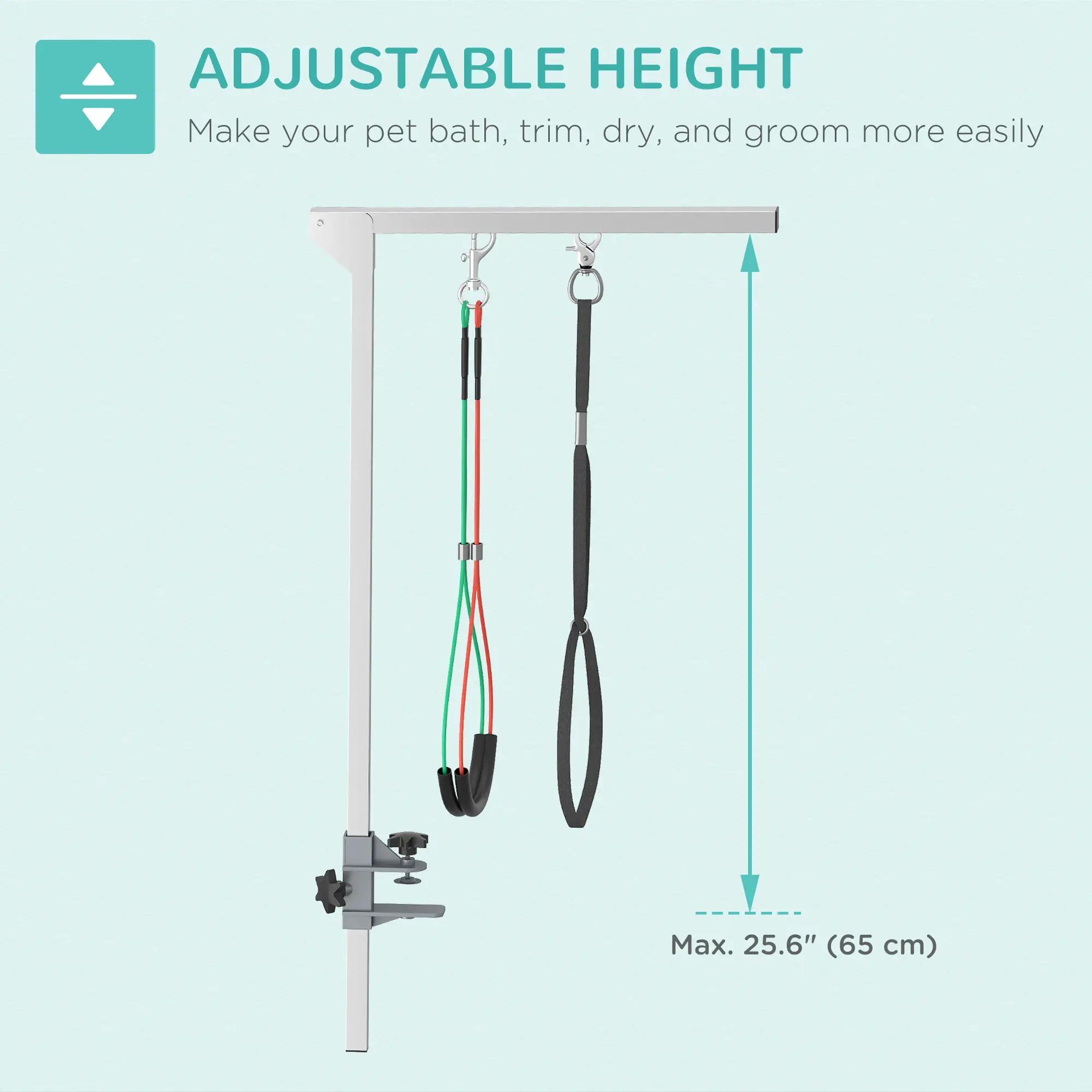 Adjustable Pet Grooming Arm With Clamp, Haunch Holders, Grooming Loop, Sliver - Image 5