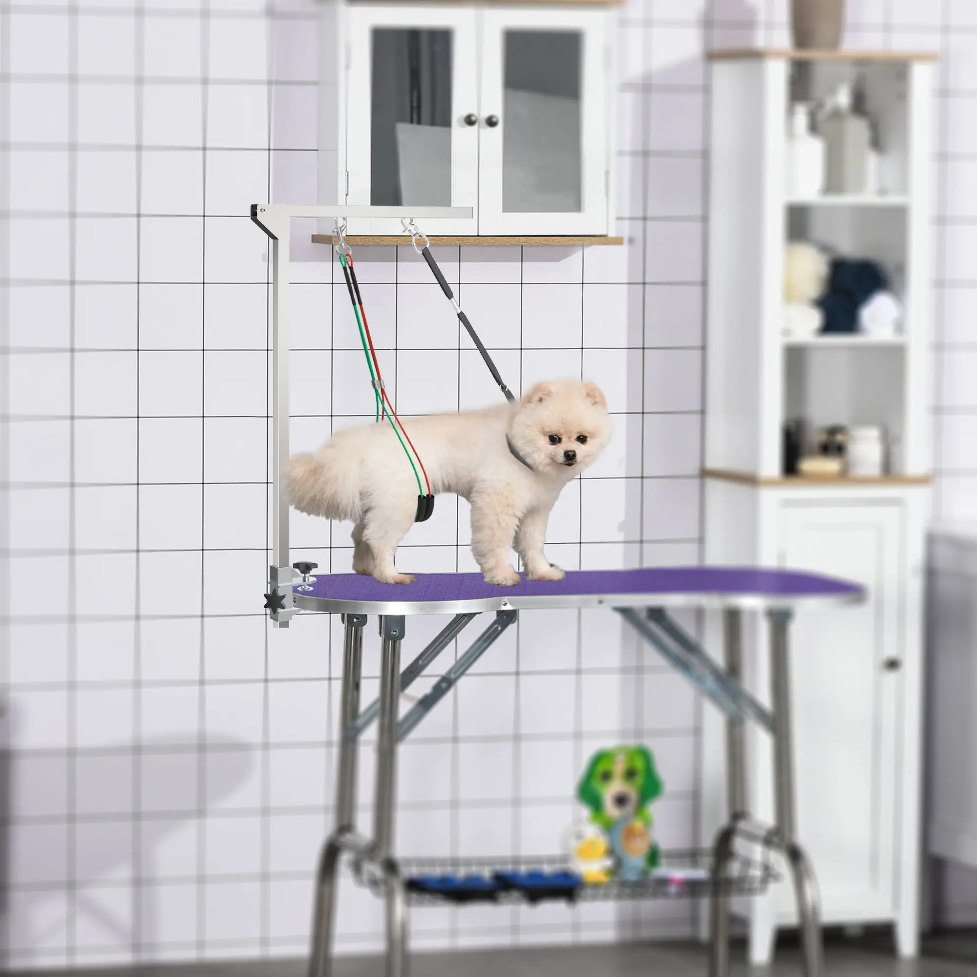 Adjustable Pet Grooming Arm With Clamp, Haunch Holders, Grooming Loop, Sliver - Image 8