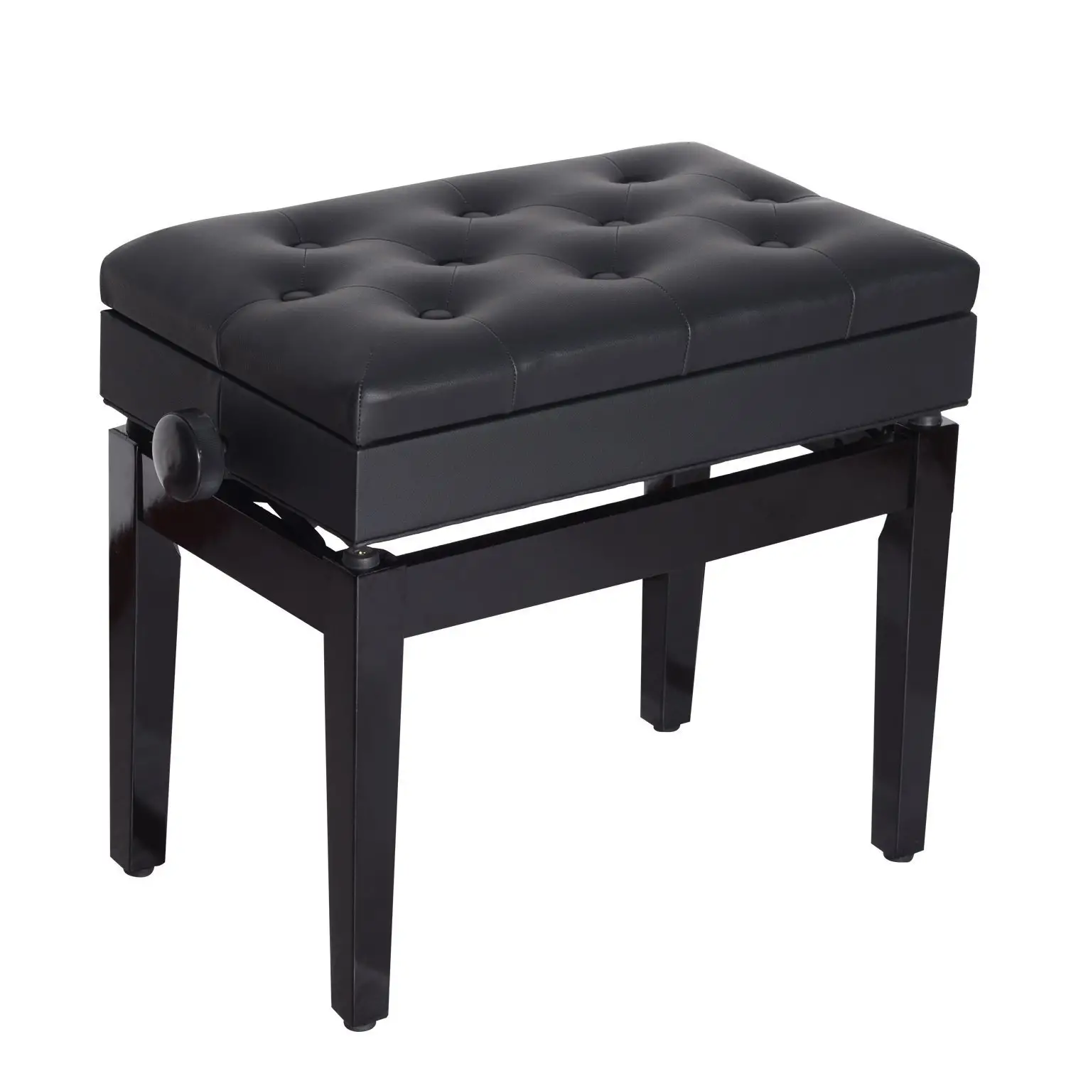 Adjustable Piano Bench, Storage, Soft PU Leather Padded, Black - Image 11