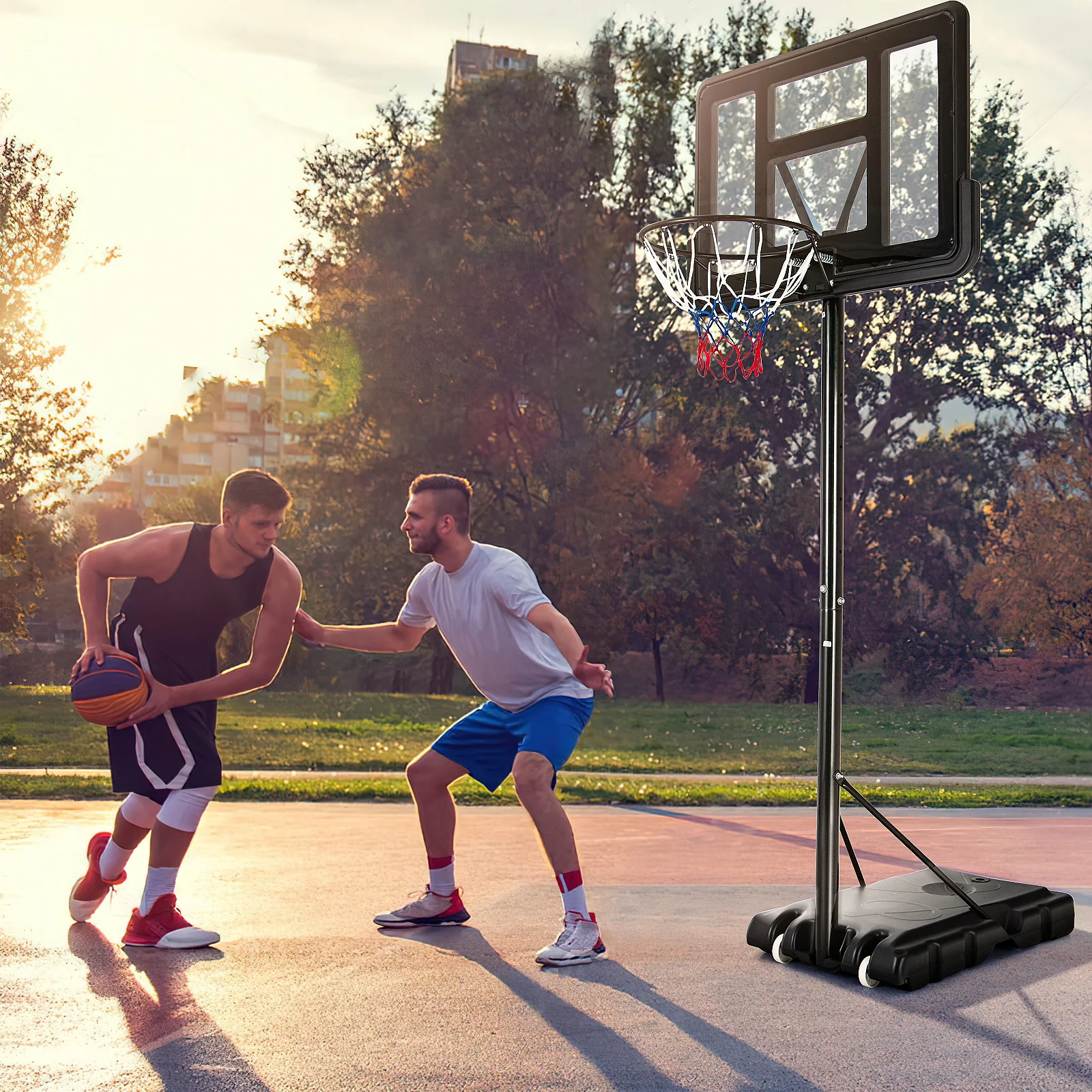 Adjustable Portable Basketball Hoop Stand, Shatterproof Backboard Wheels, Black - Image 2