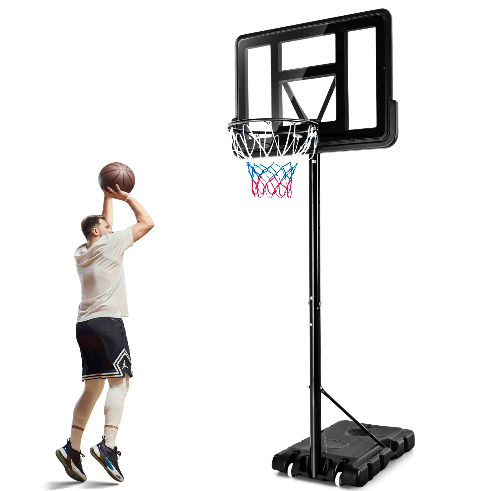 Adjustable Portable Basketball Hoop Stand, Shatterproof Backboard Wheels, Black - Image 5