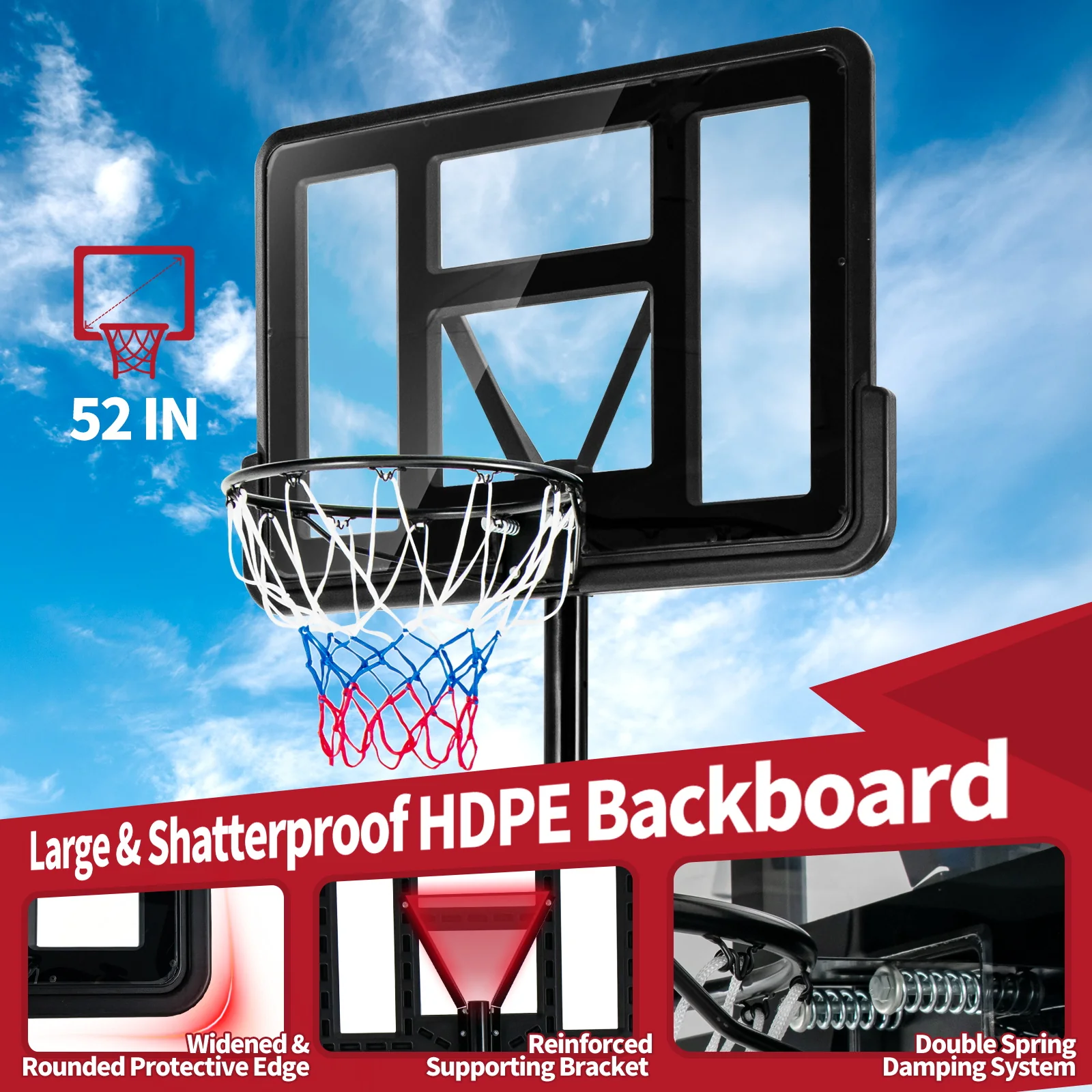 Adjustable Portable Basketball Hoop Stand, Shatterproof Backboard Wheels, Black - Image 7